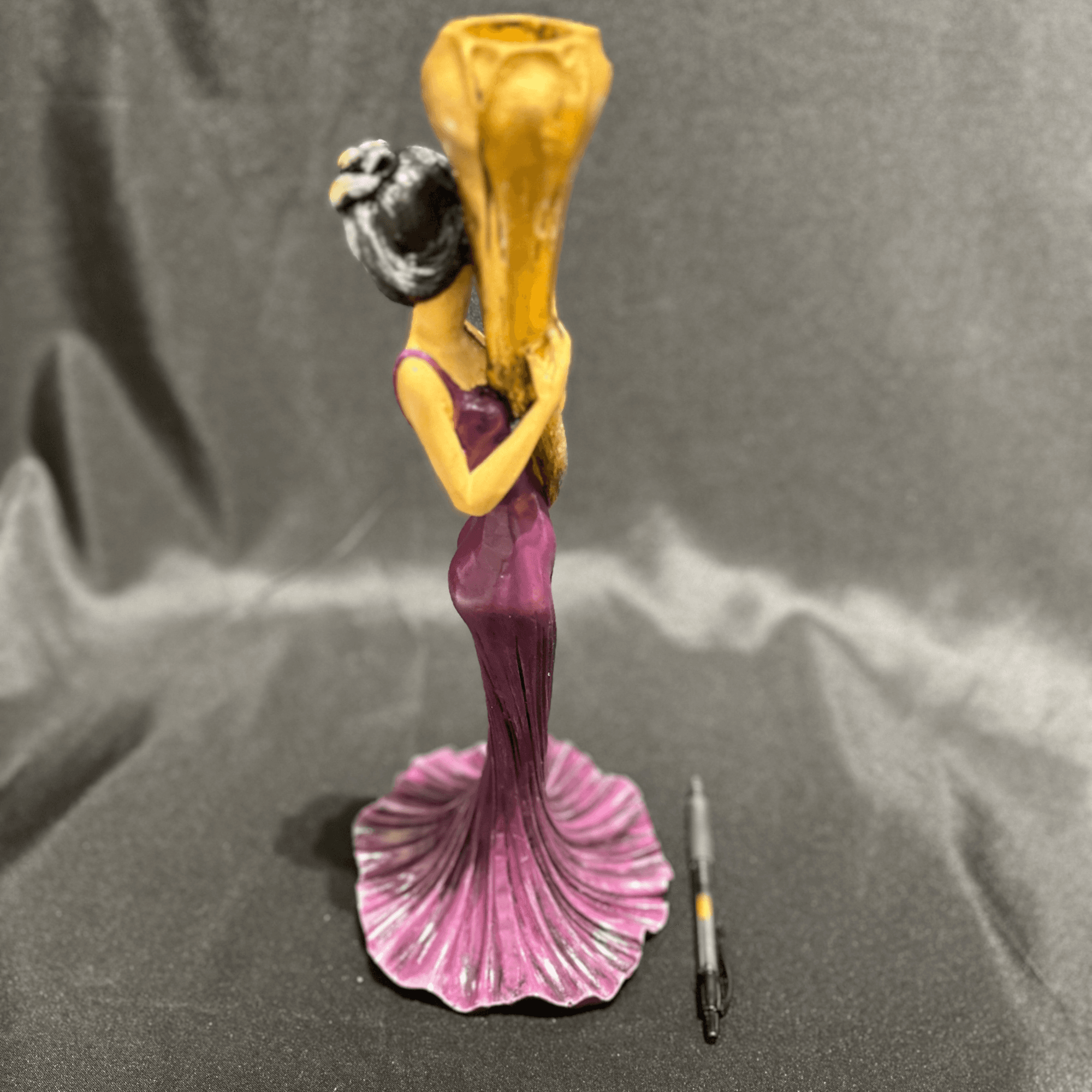 Elegant Purple Woman Sculpture with Gold Accent Handmade