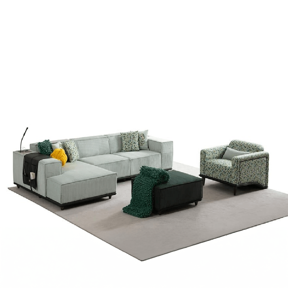 Puffy Sectional Sofa Set (Corner+Armchair+Ottoman)