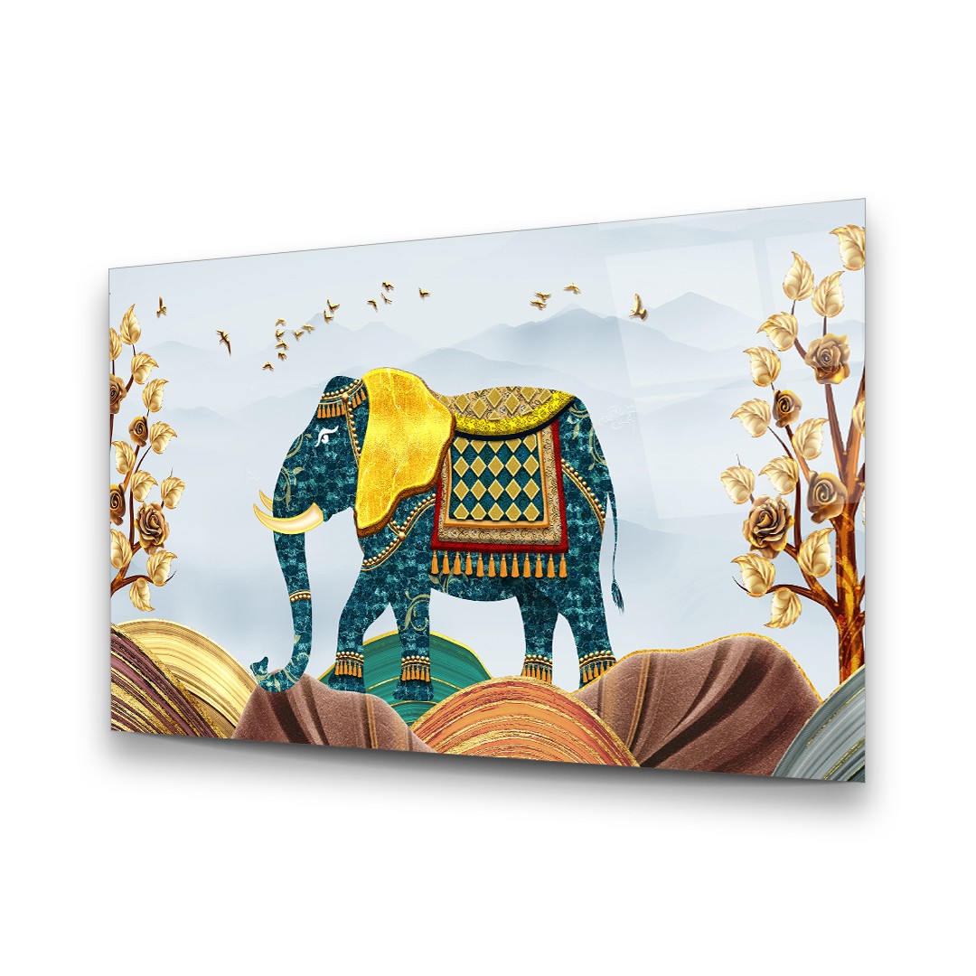 Elephant Illustration - Horizontal Glass Art