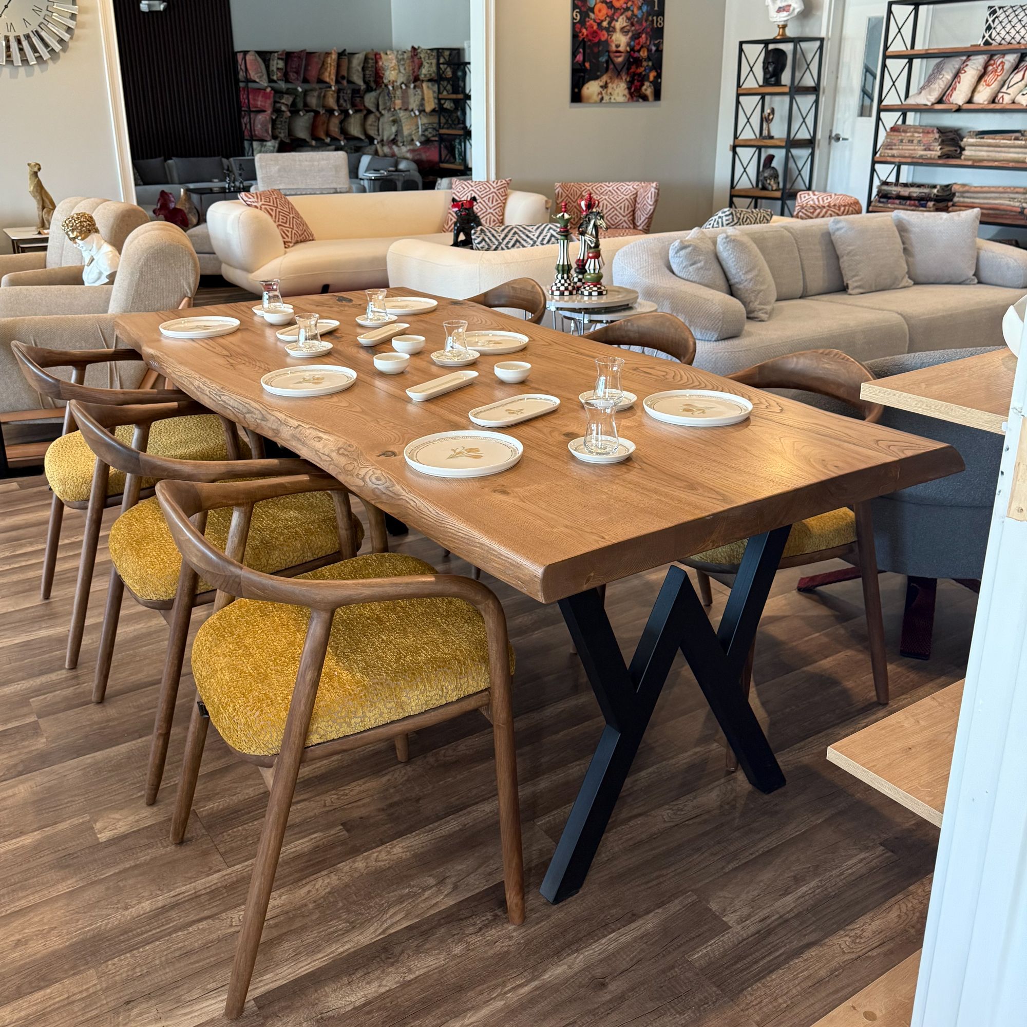 Yellow-Brown Dining Table and Chair