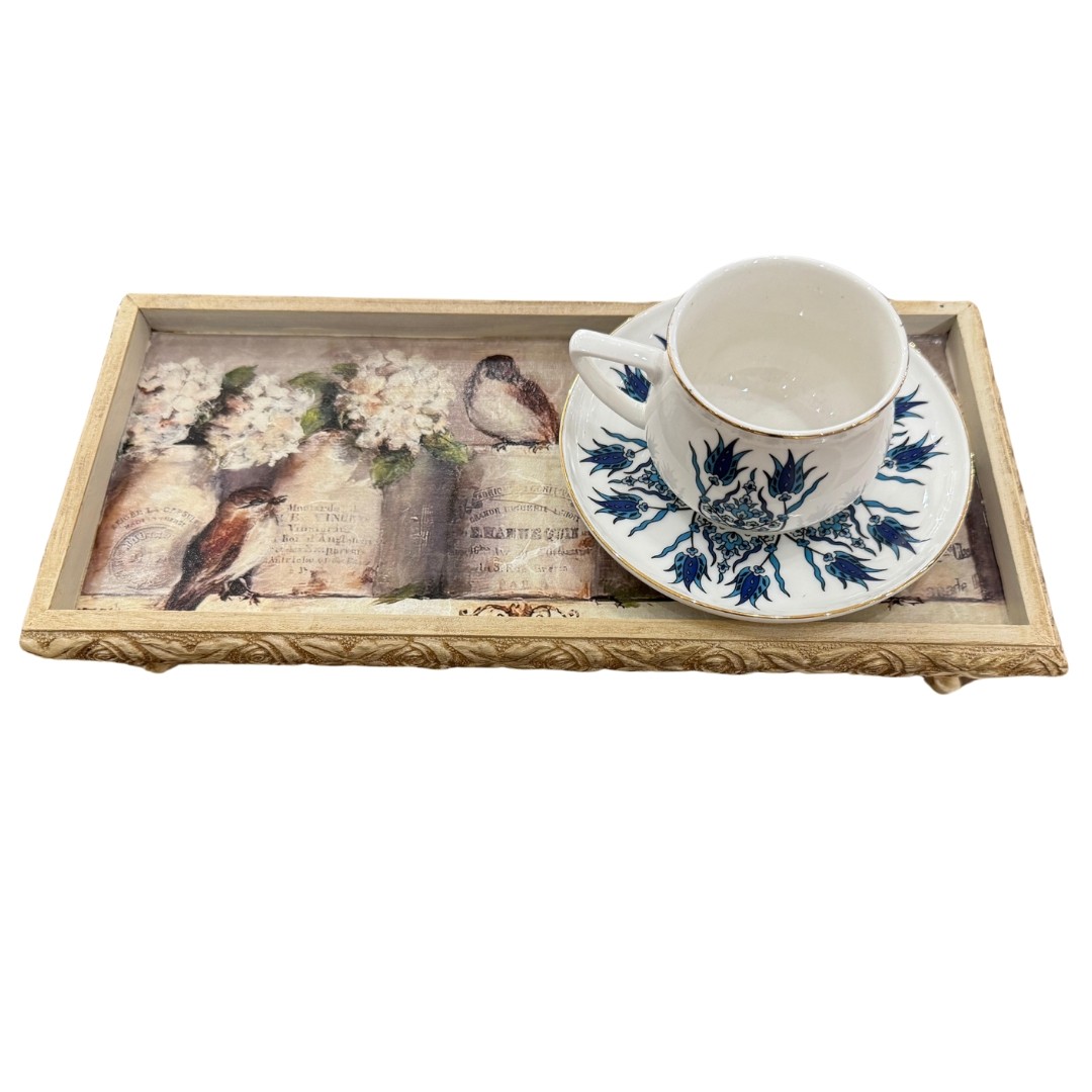 Handmade Decorative Coffee & Tea Serving Tray - Elegant Design for Special Occasions - Blue - Beige