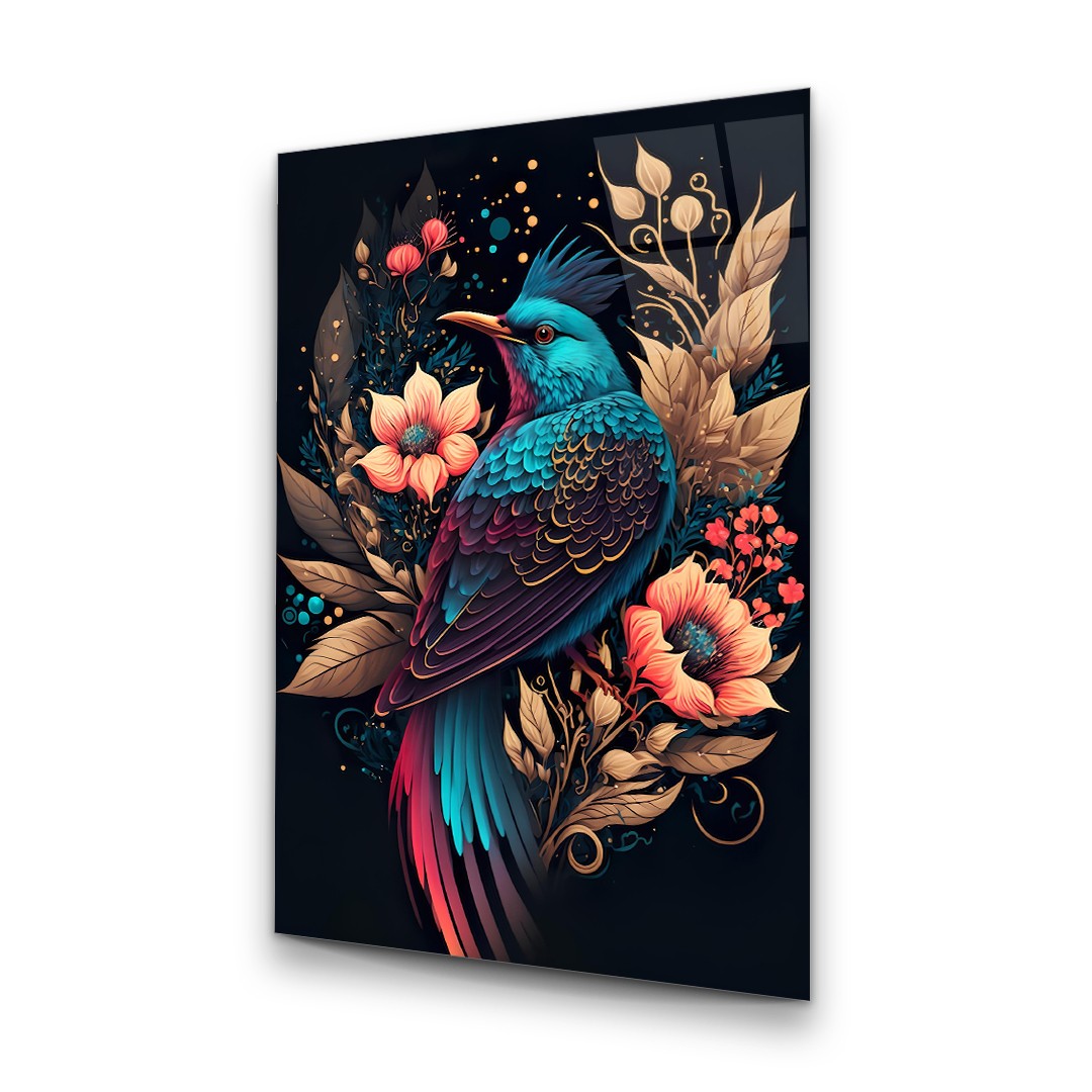 Bird And Flowers Manipulation - Rectangle Wall Glass Art