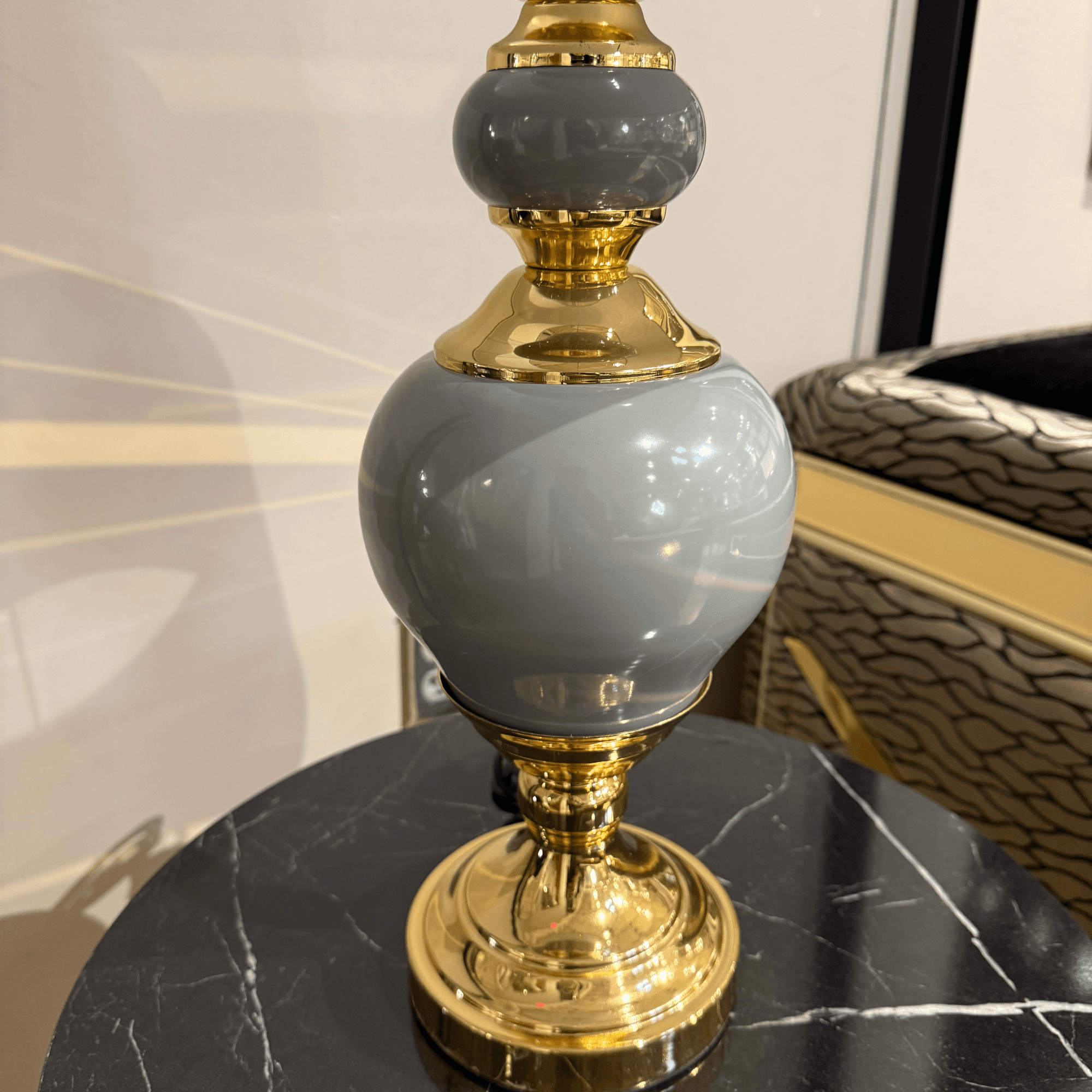 Ferozzi Gray & Gold Ceramic Table Lamp – Elegant Home Decor