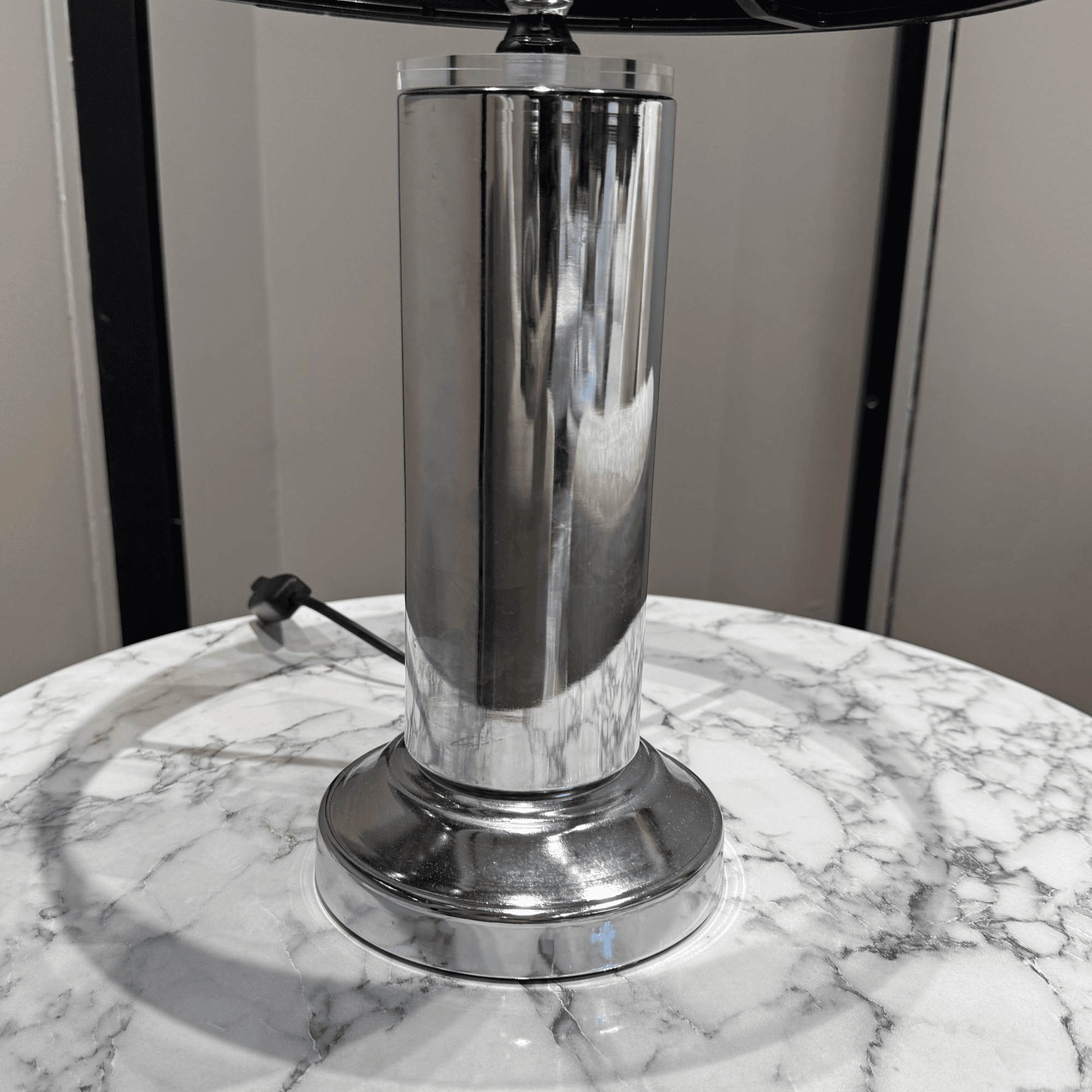 Ferozzi Chrome & Black Table Lamp – Modern Minimalist Accent