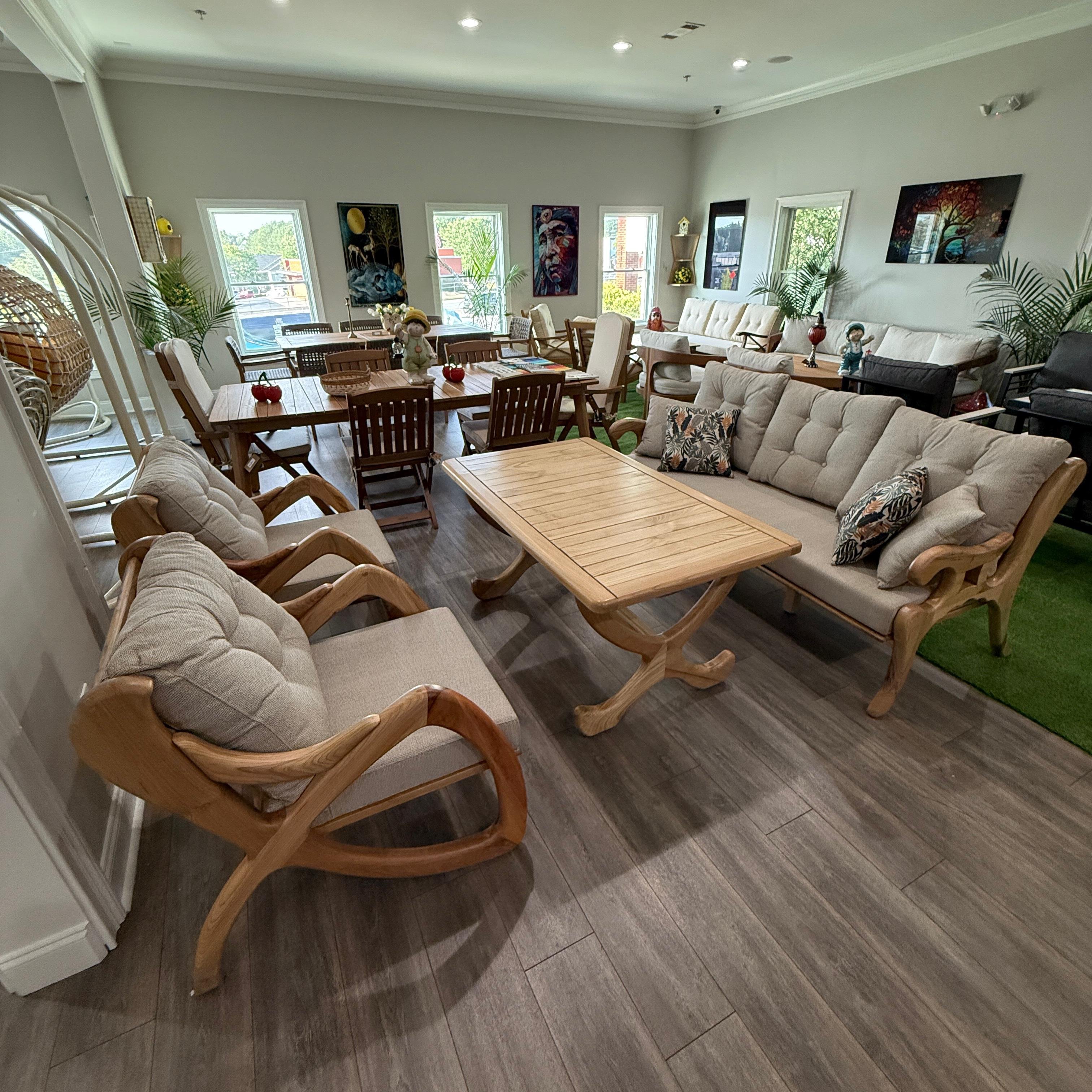 Butterfly Chestnut Wood Garden Patio 3+1+1 Sofa and Table Set