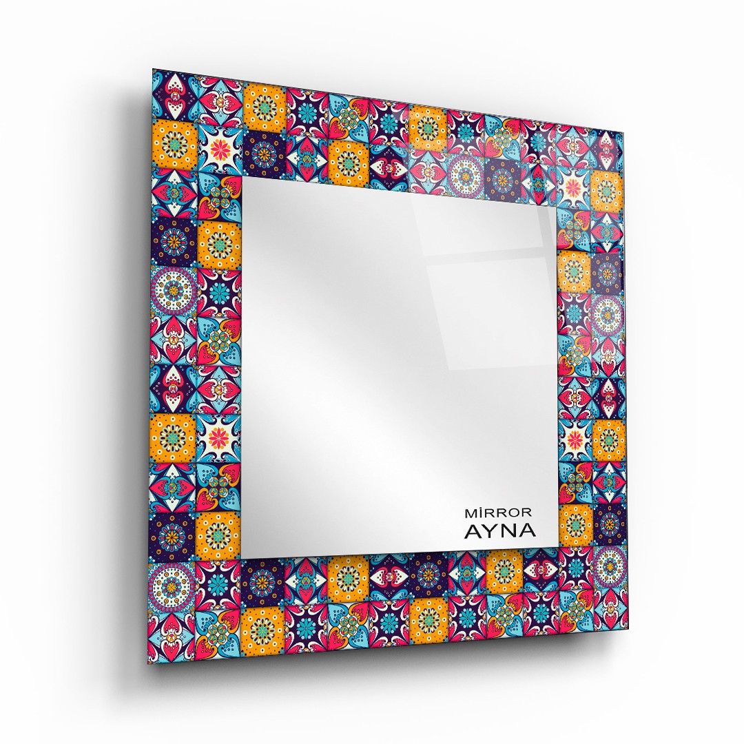 Tile Patterned Glass Mirror Three Piece Set Fethiye  - Square