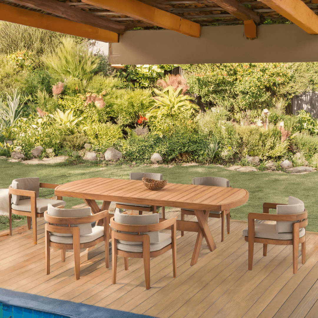 Austin Iroko Garden and Patio Dining Set (The set consists of one table and eight chairs.(8+1)