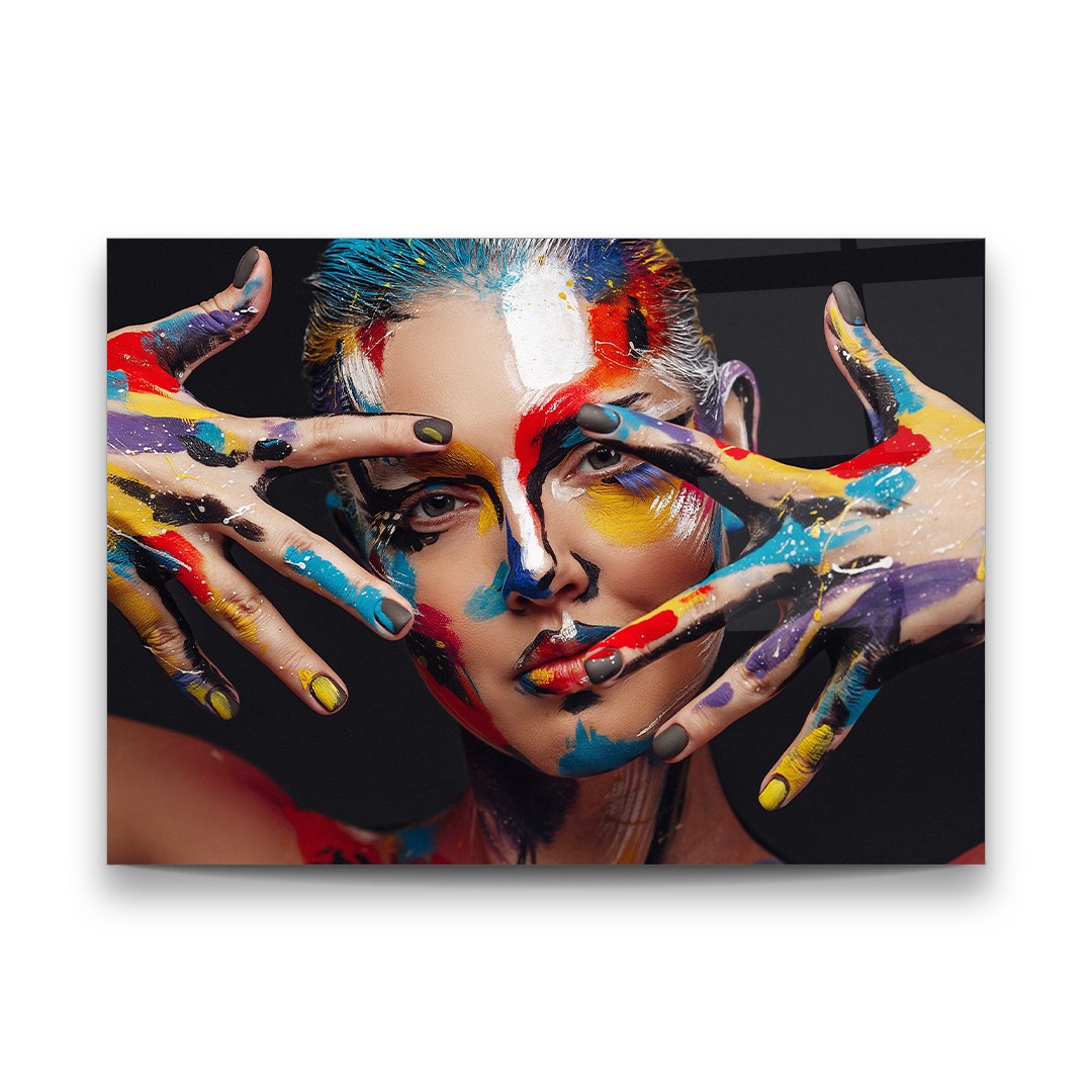 Colorful Painted Woman - Horizontal Glass Art