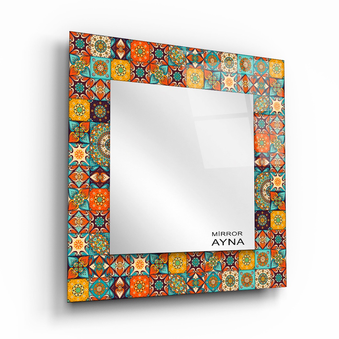 Tile Patterned Glass Mirror Three Piece Set Bodrum  - Square