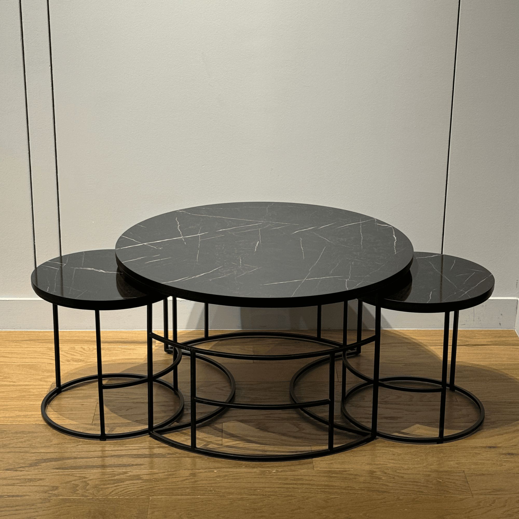 Ferozzi Modern Black Marble-Style Coffee Table Set with Sleek Metal Frames