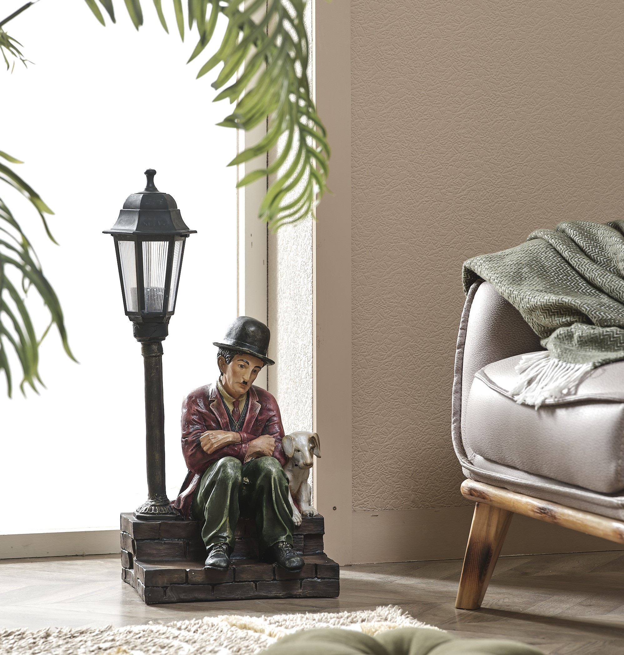 Ferozzi Chaplin and Dog Street Lamp - Sculpture Garden & Home Decor (Handmade)