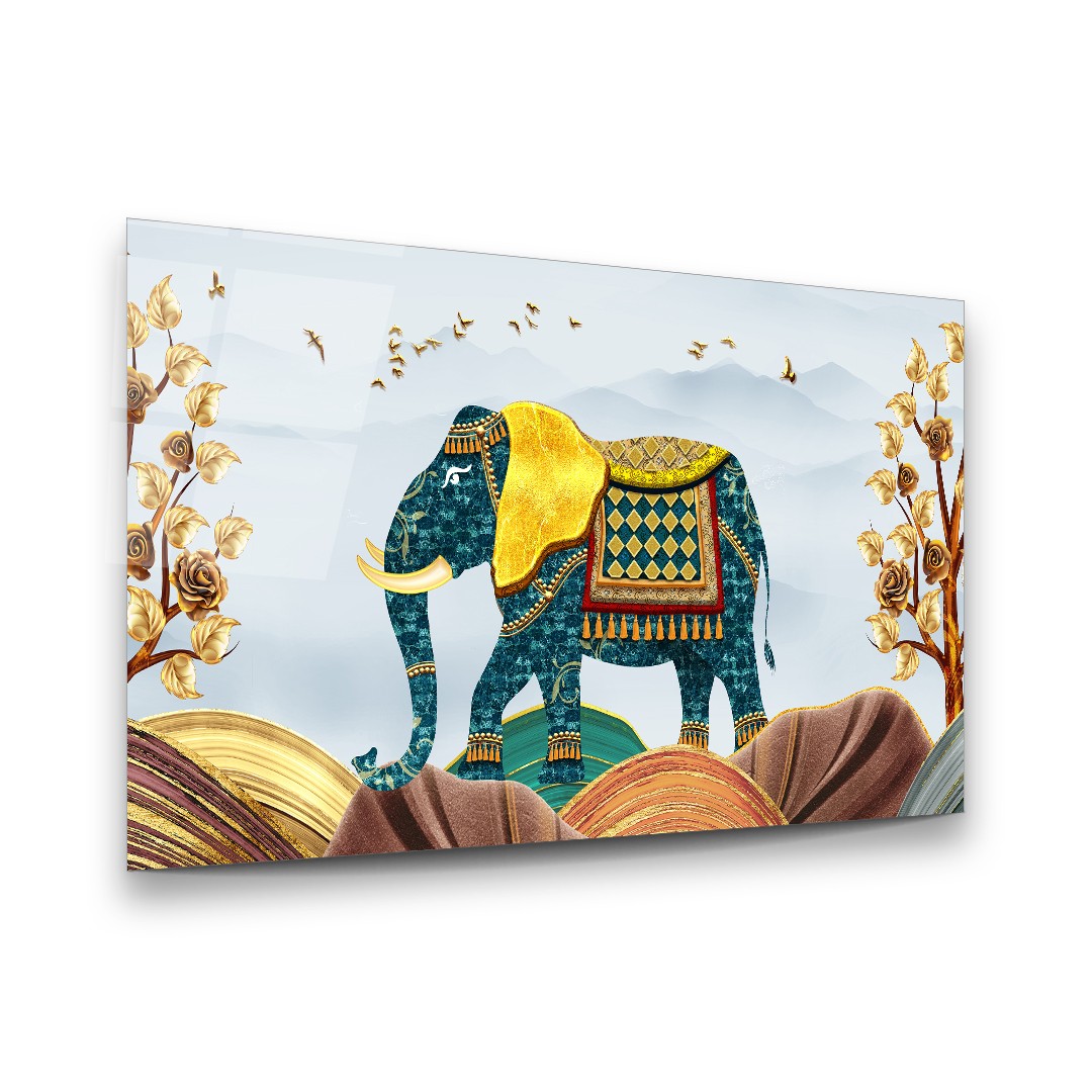 Elephant Illustration - Horizontal Glass Art