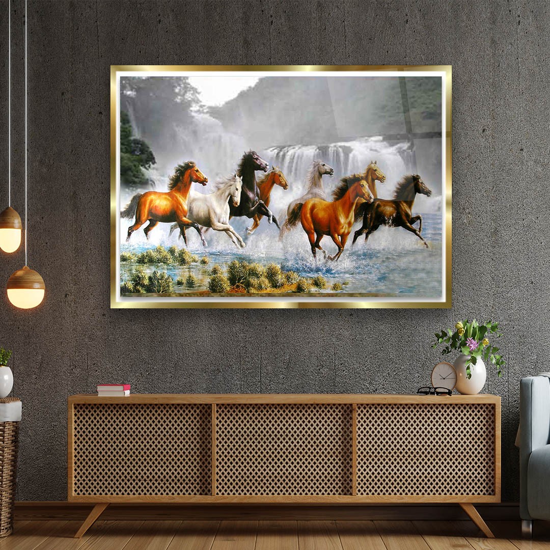 Acrylic Paint Water Horses - Premium Tempered Glass Wall Art Horizontal