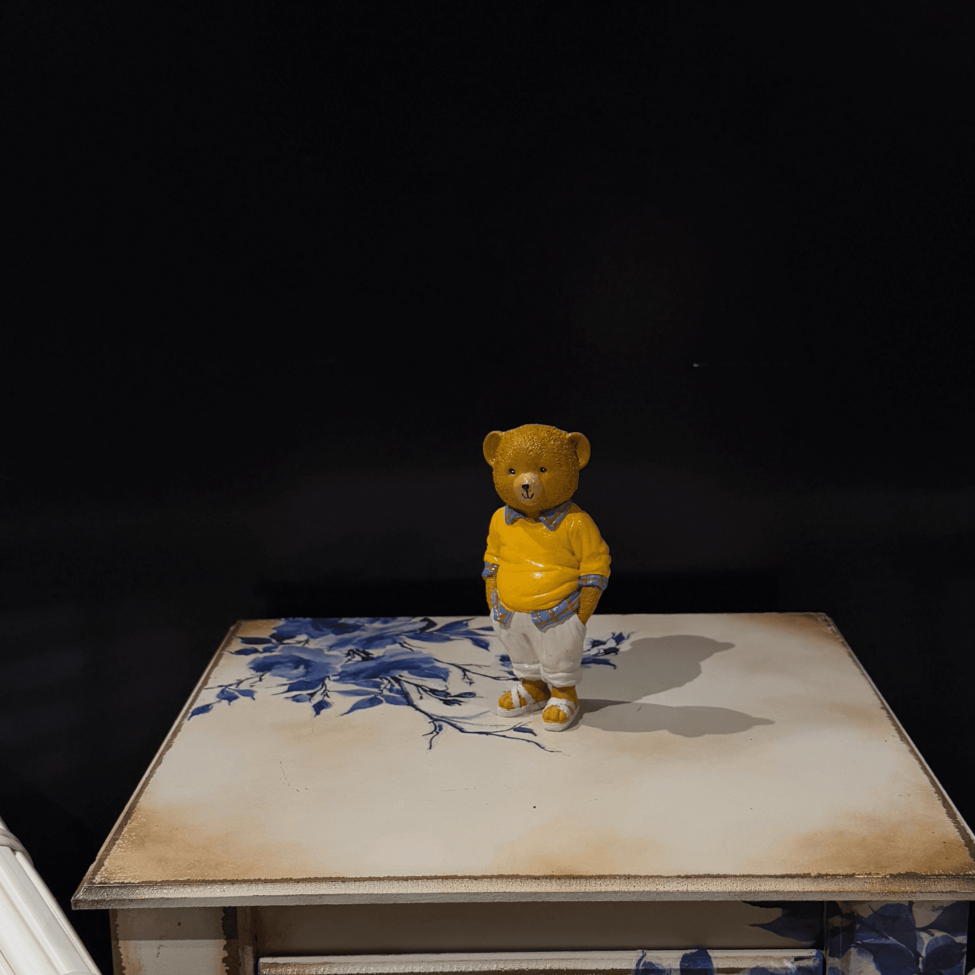 Teddy Sculpture in Yellow Sweatshirt – Handmade Decorative Bear Figurine