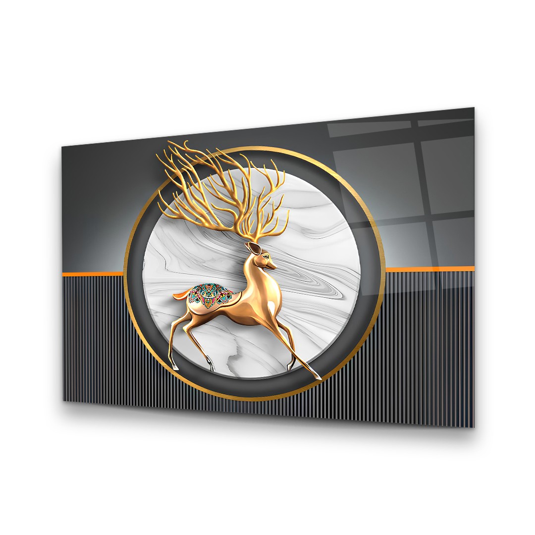 Golden Deer - Horizontal Glass Art