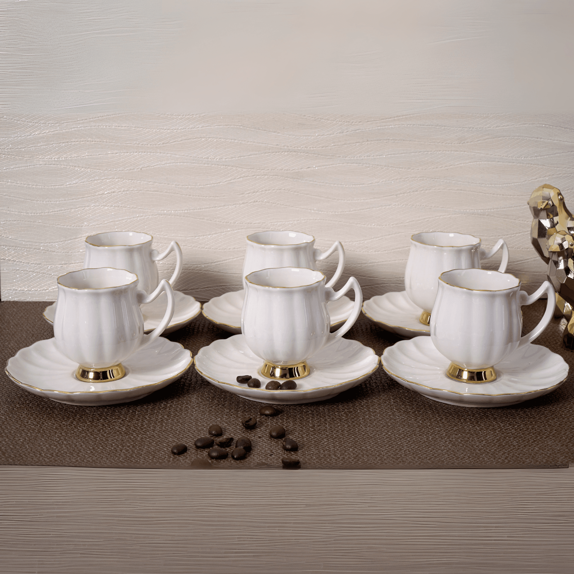 Lale 12-Piece Luxury Gold Gilded Porcelain Coffee Cup Set for Modern and Classic Sophisticated Coffee Experiences