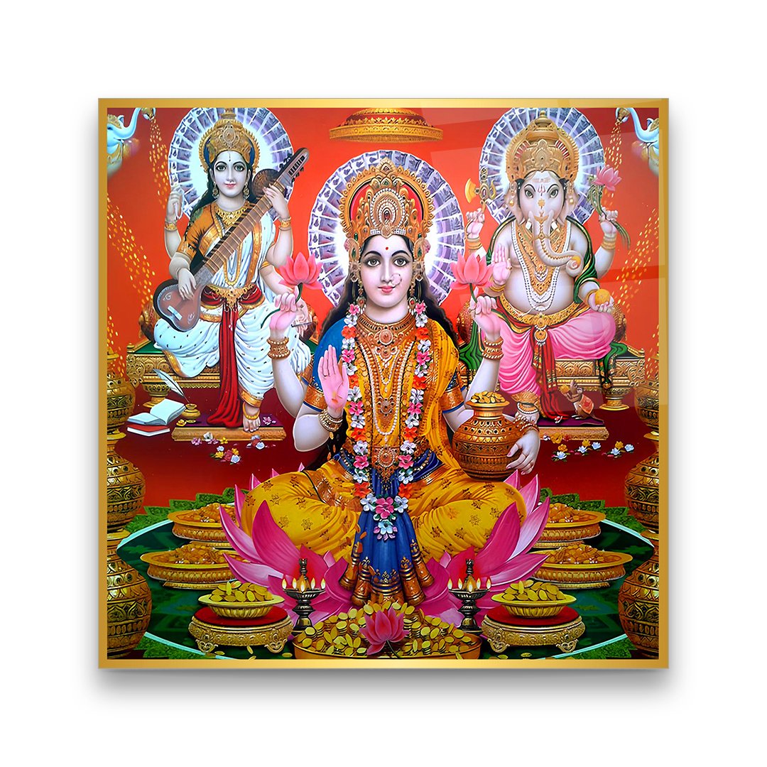 Divine Durga on Tiger - Premium Tempered Glass Wall Art Square