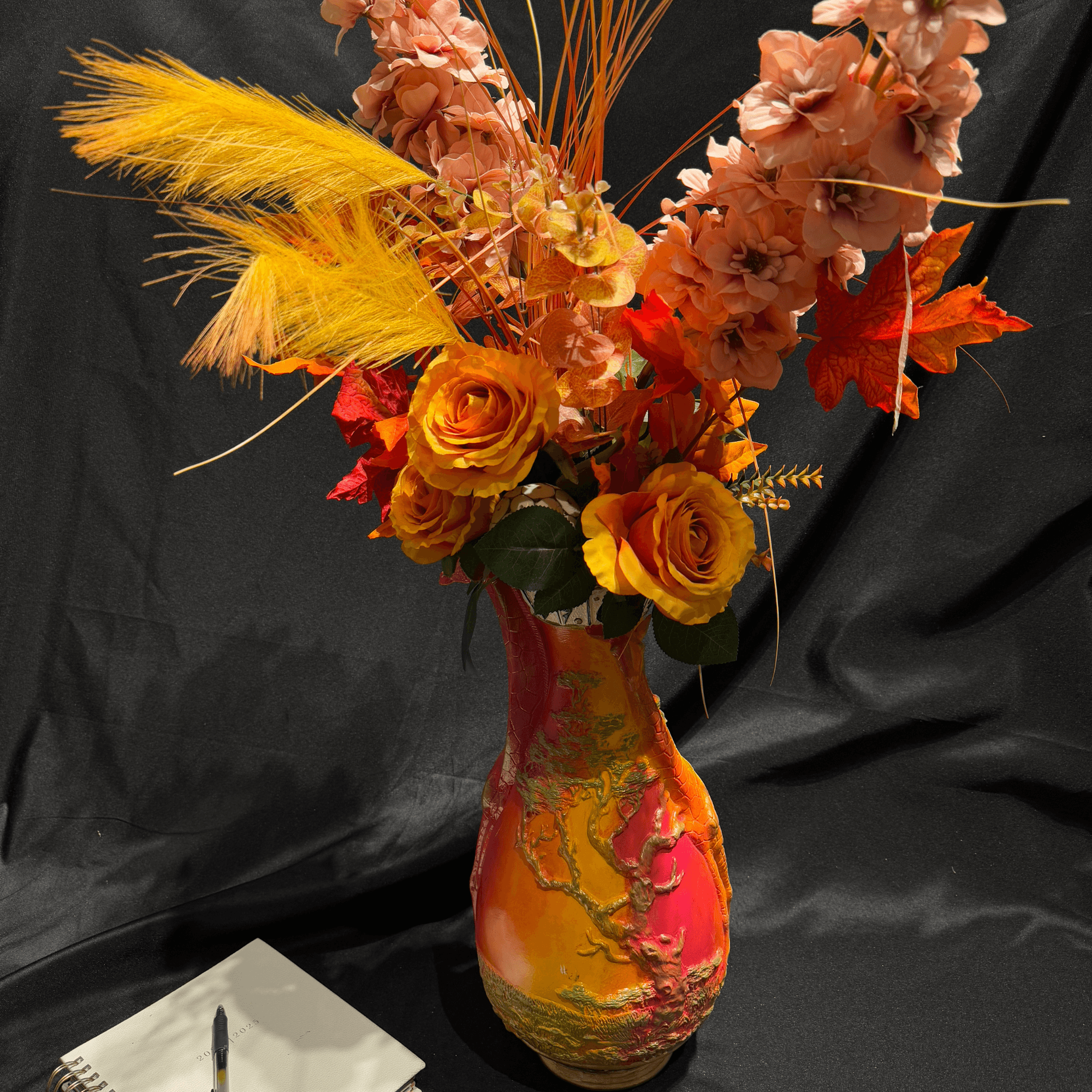 Ferozzi Handmade Large Sunset Vase with Vibrant Floral Arrangement