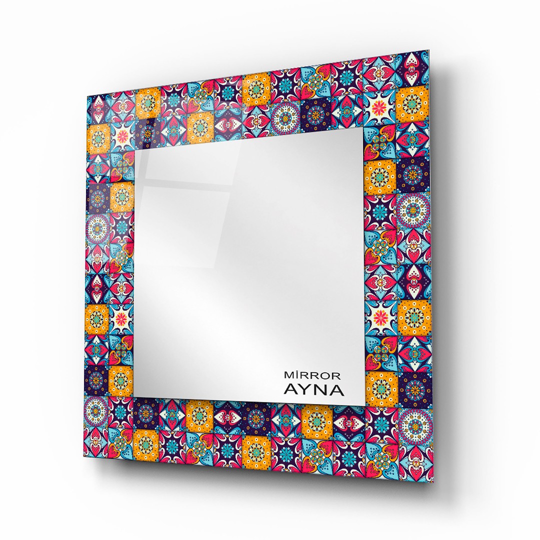 Tile Patterned Glass Mirror Three Piece Set Fethiye  - Square