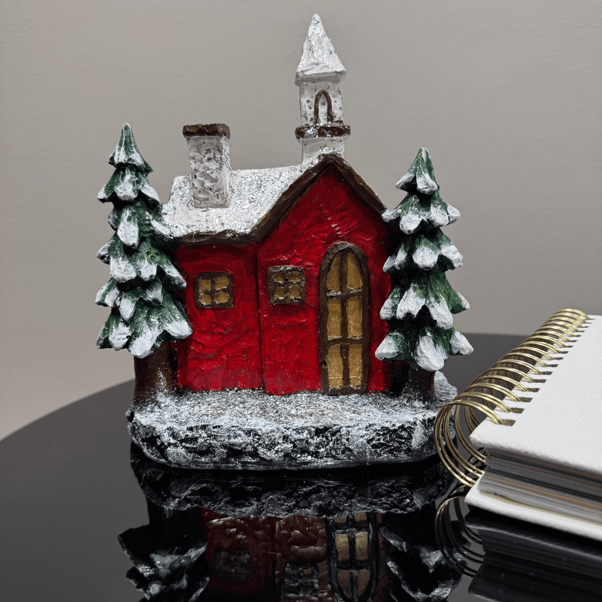 Ferozzi Handmade Red Snowy Christmas House | Festive Winter Holiday Decoration