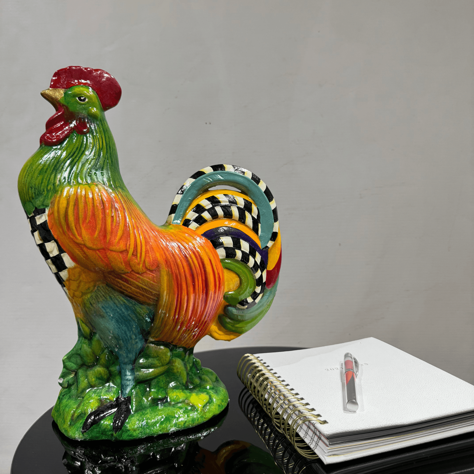 Handmade Colorful Rooster Figurine – Unique Hand-Painted Farmhouse Decor