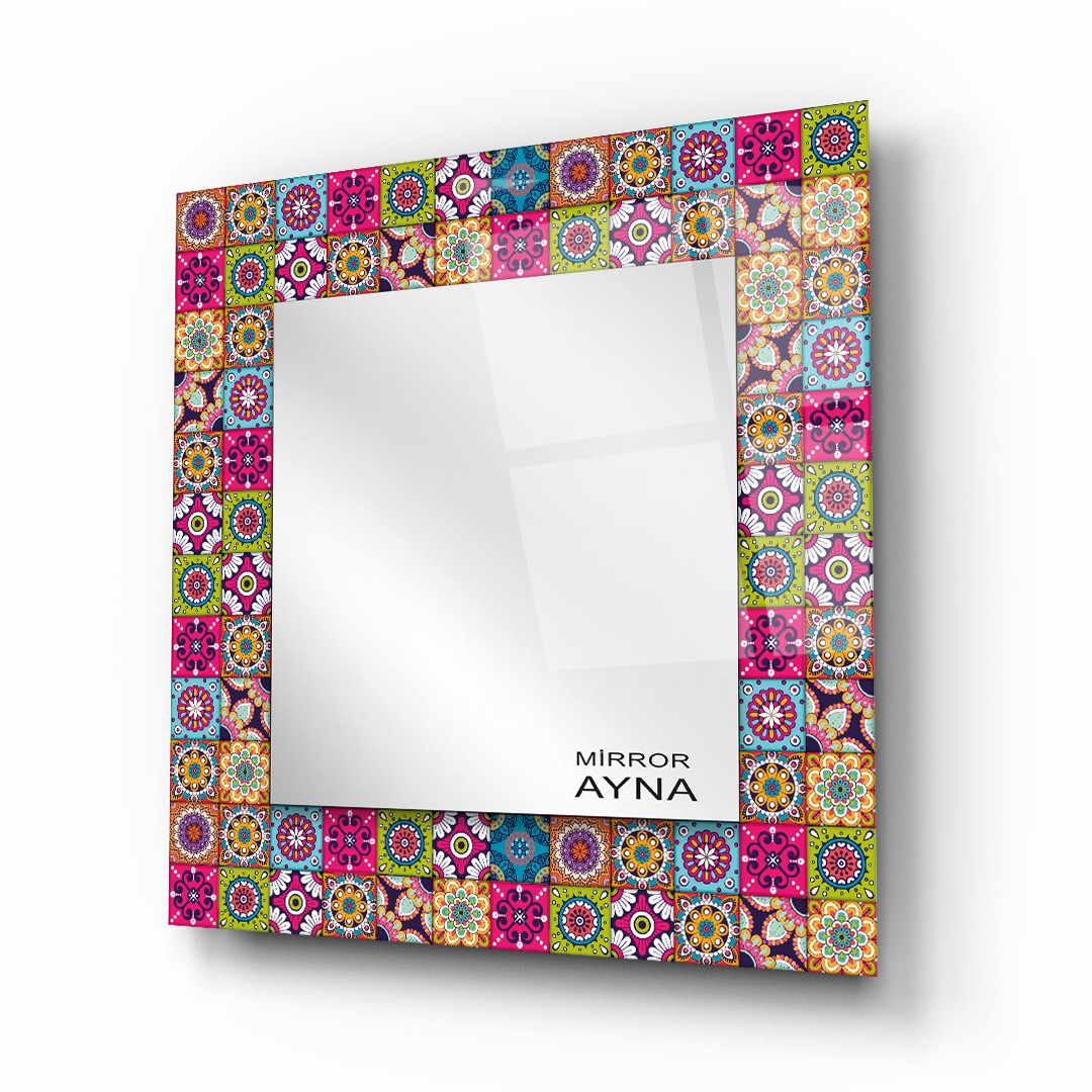 Tile Patterned Glass Mirror  Three Piece Set Kusadasi - Square