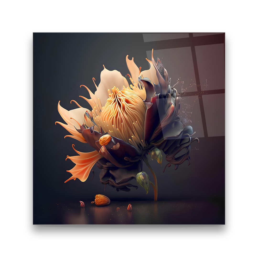 Flower Illustration - Square Wall Glass Art