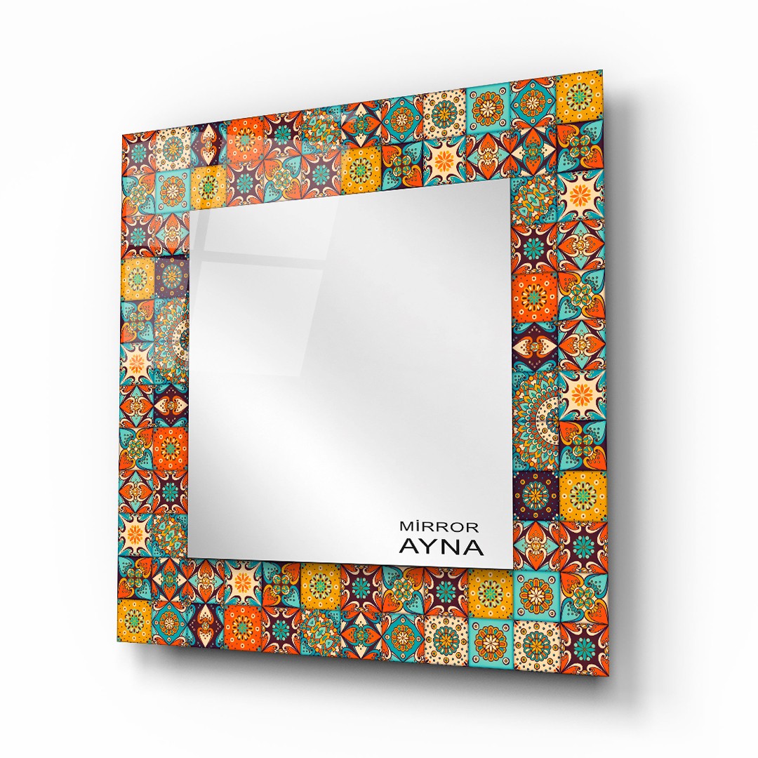 Tile Patterned Glass Mirror Three Piece Set Bodrum  - Square