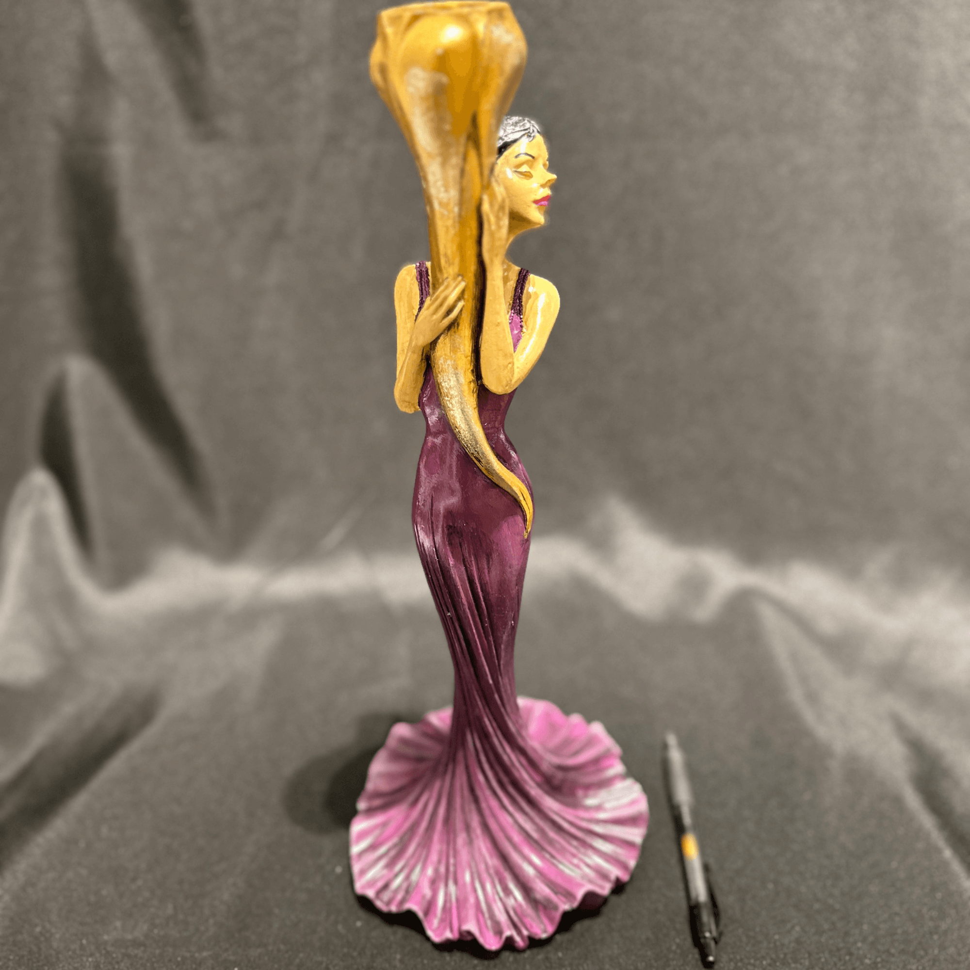 Elegant Purple Woman Sculpture with Gold Accent Handmade