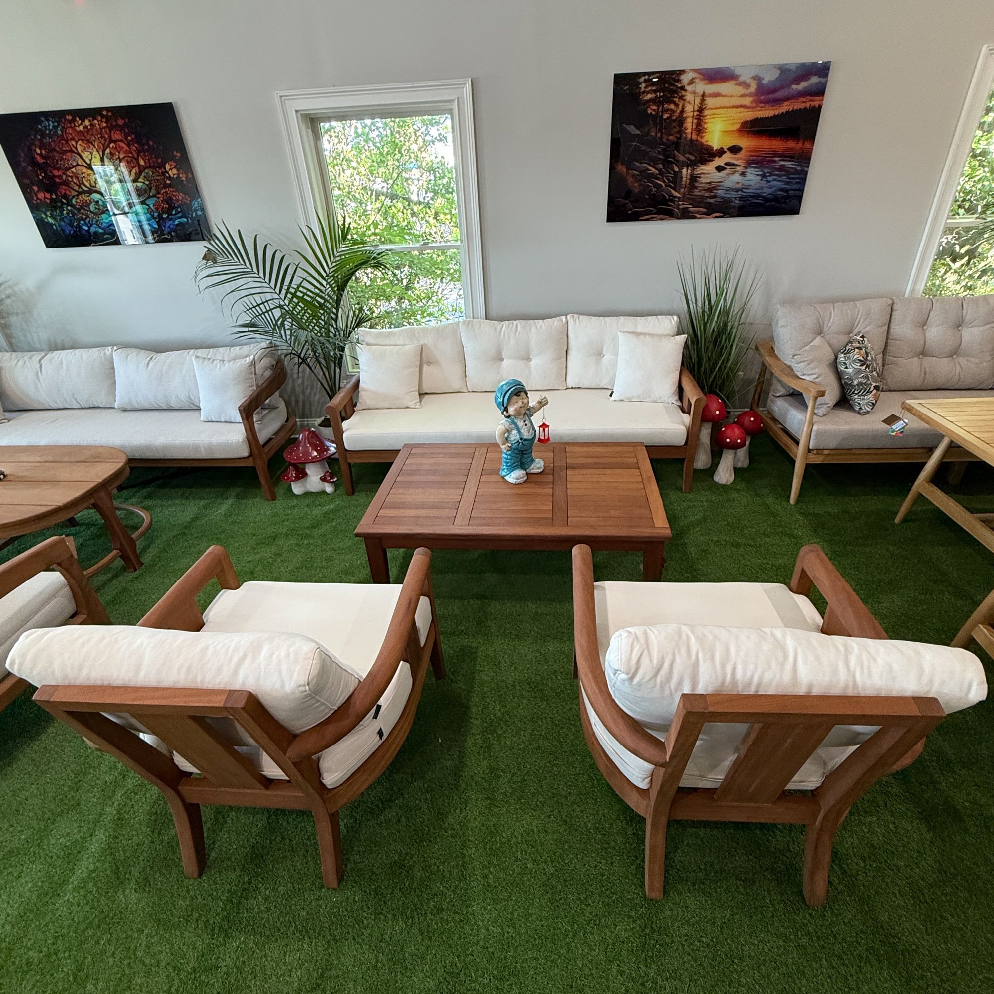 White Wooden Garden Patio 3+1+1 Sofa and Table Set