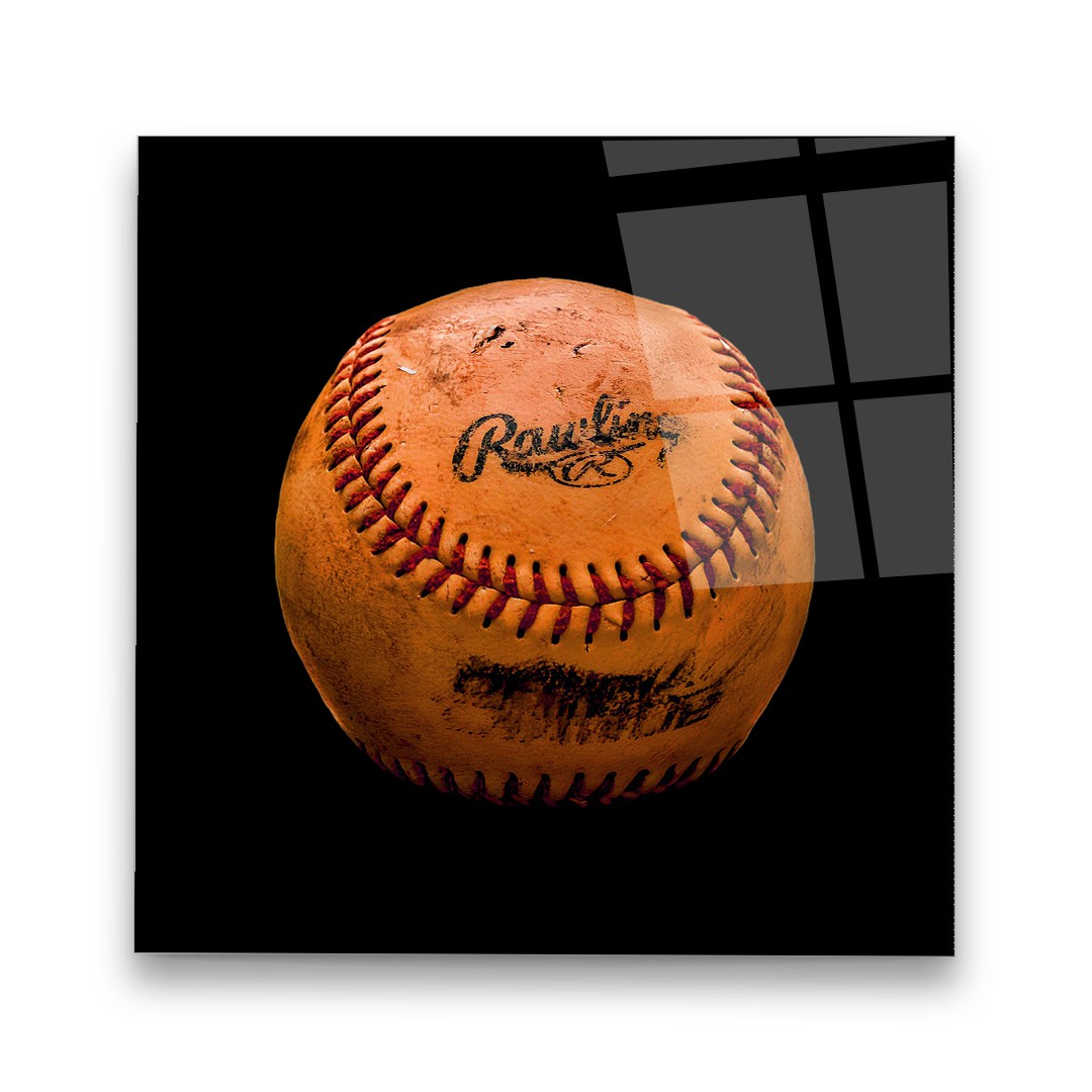 Orange Vintage Baseball - Square Wall Glass Art