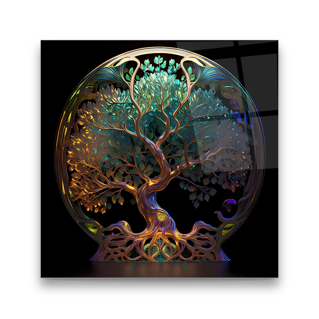 Tree of Life 4 - Square Wall Glass Art