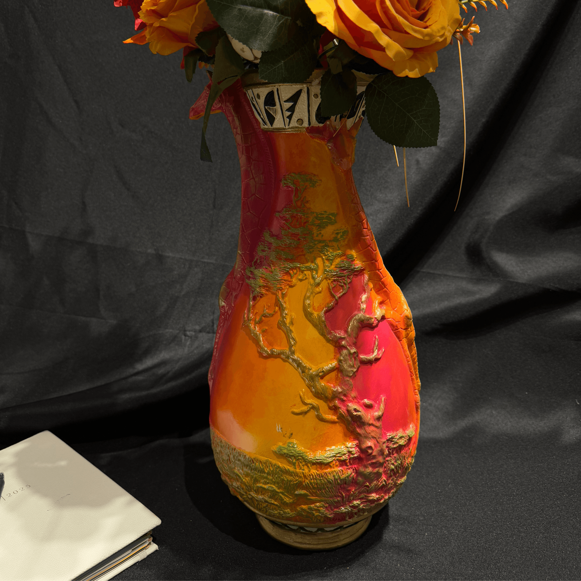 Ferozzi Handmade Large Sunset Vase with Vibrant Floral Arrangement