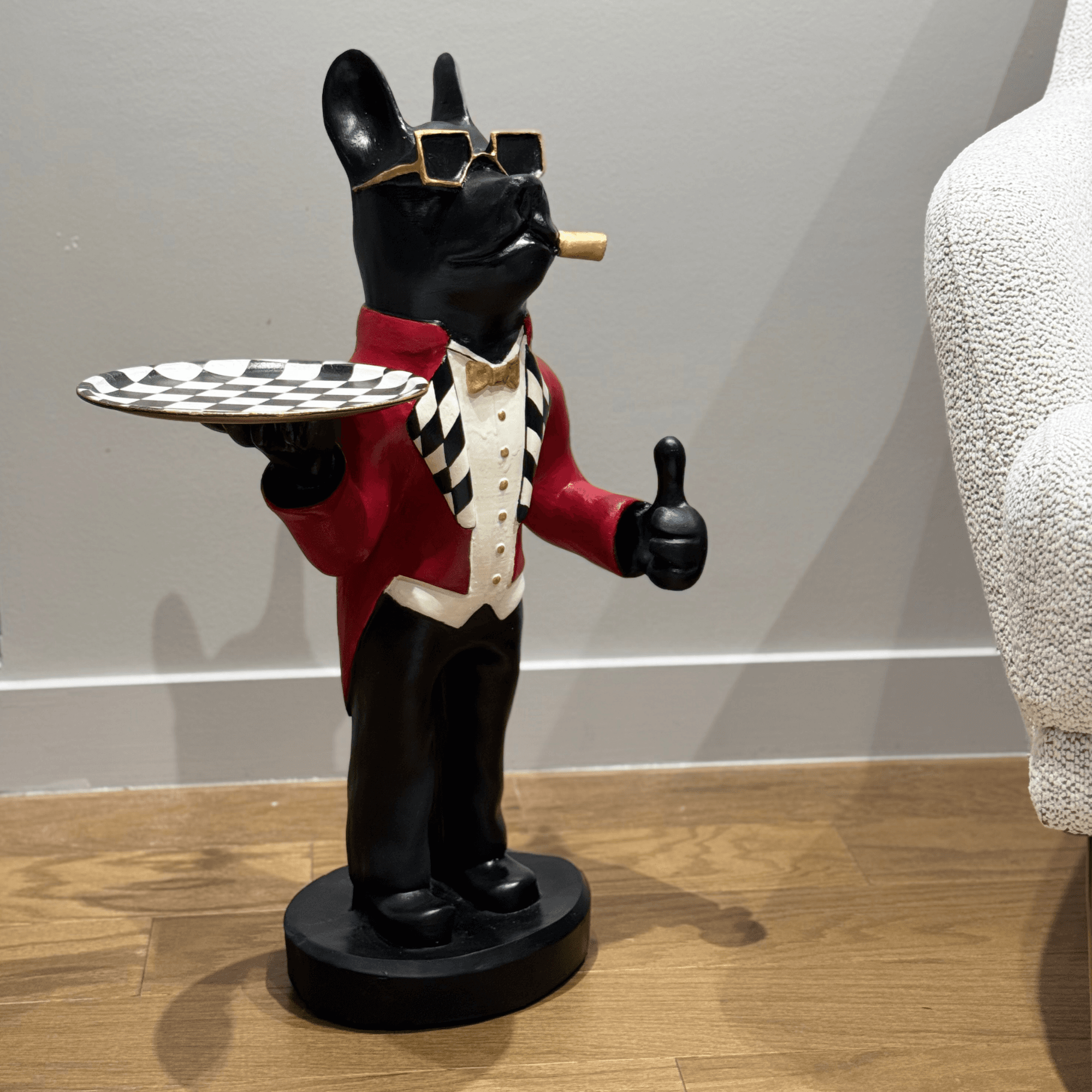 French Bulldog Butler Statue with Handmade Details – Decorative Sculpture for Home or Office