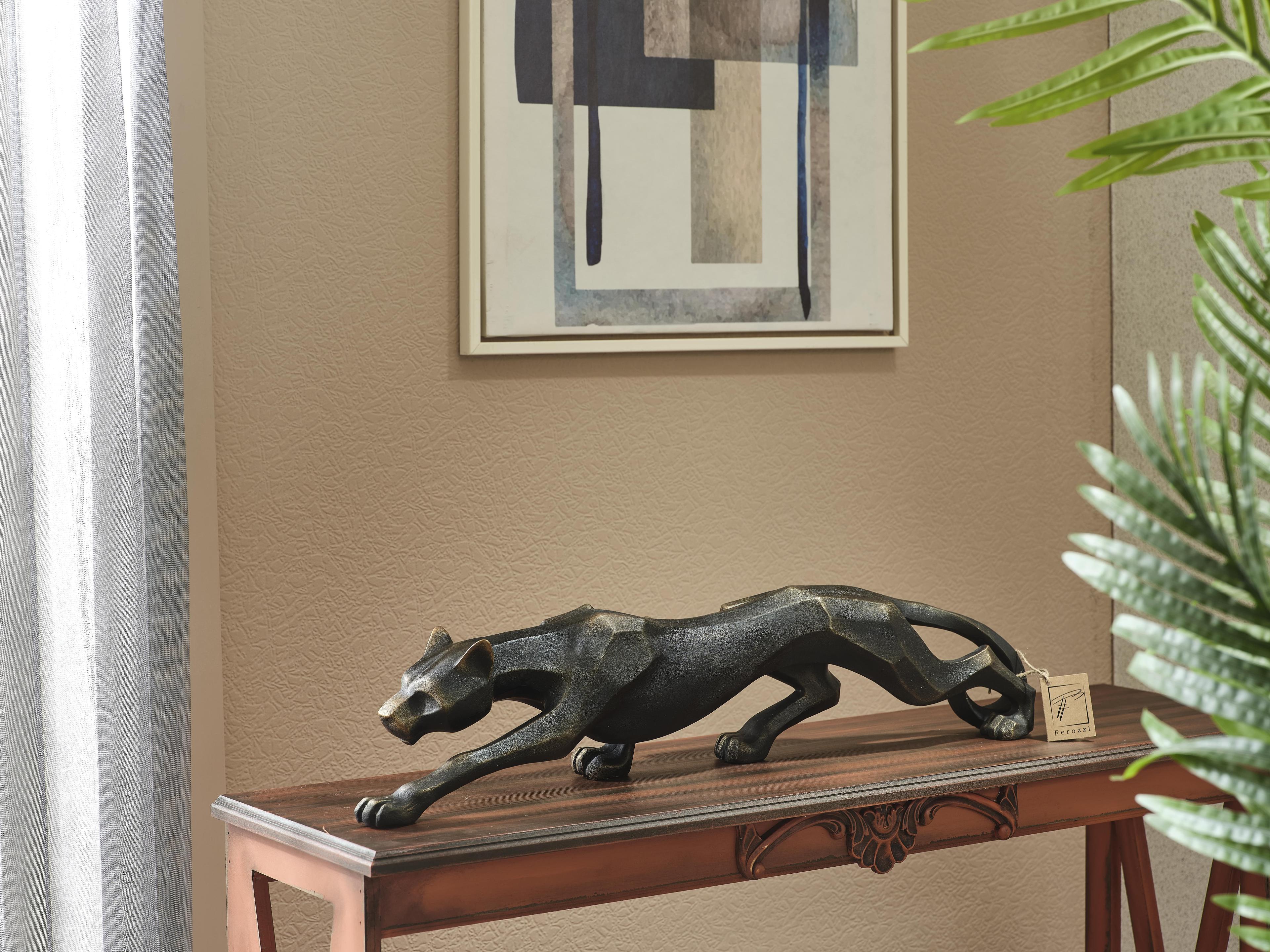 Cubic Panther Statue Sculpture 28.3" (Handmade)