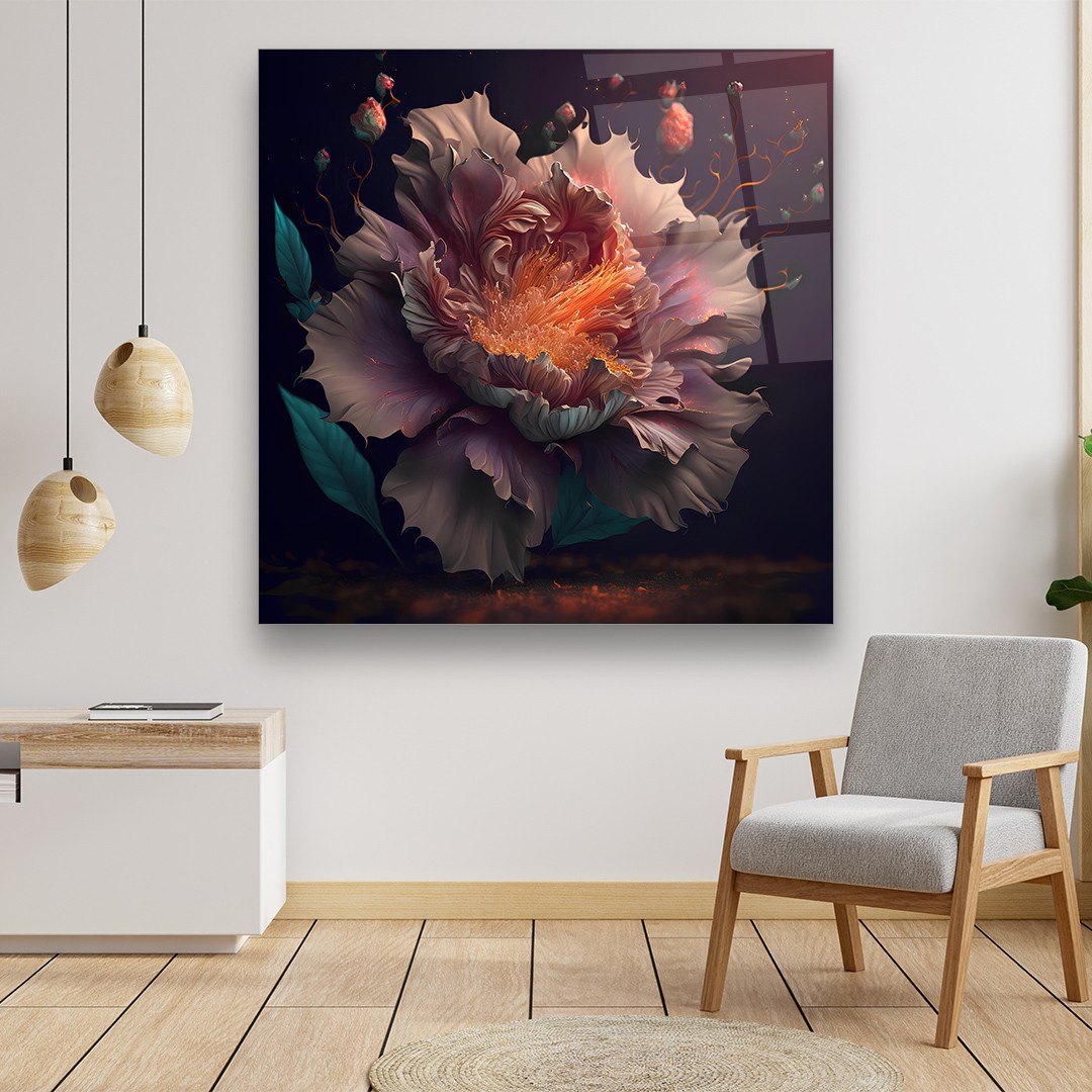 Flower Illustration 2 - Square Wall Glass Art