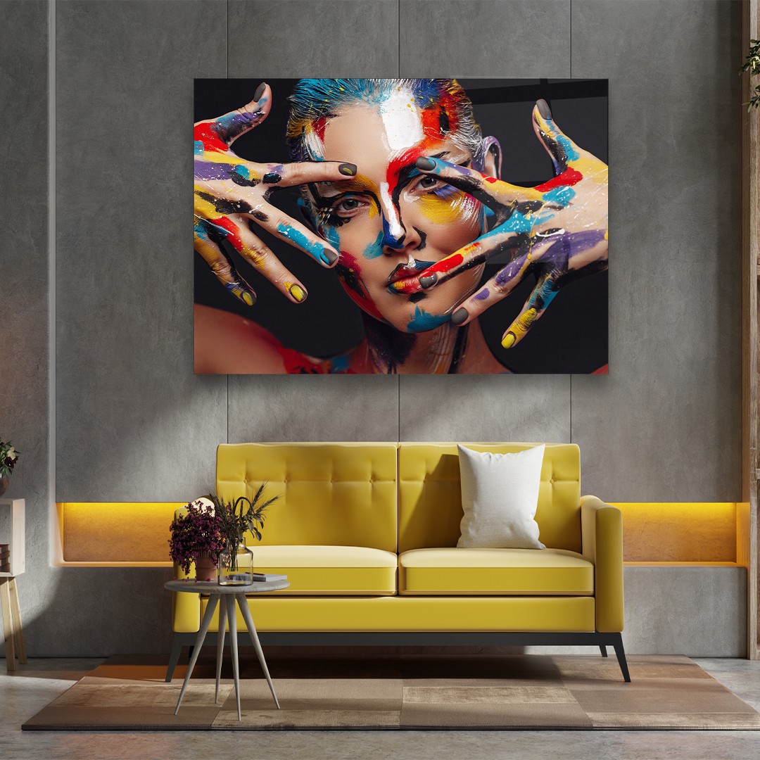 Colorful Painted Woman - Horizontal Glass Art