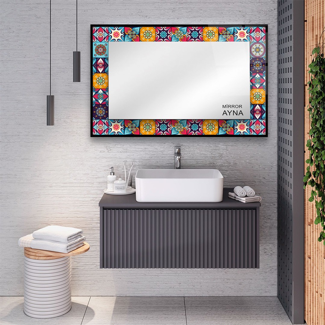 Tile Patterned Glass Mirror Fethiye - Rectangle 4