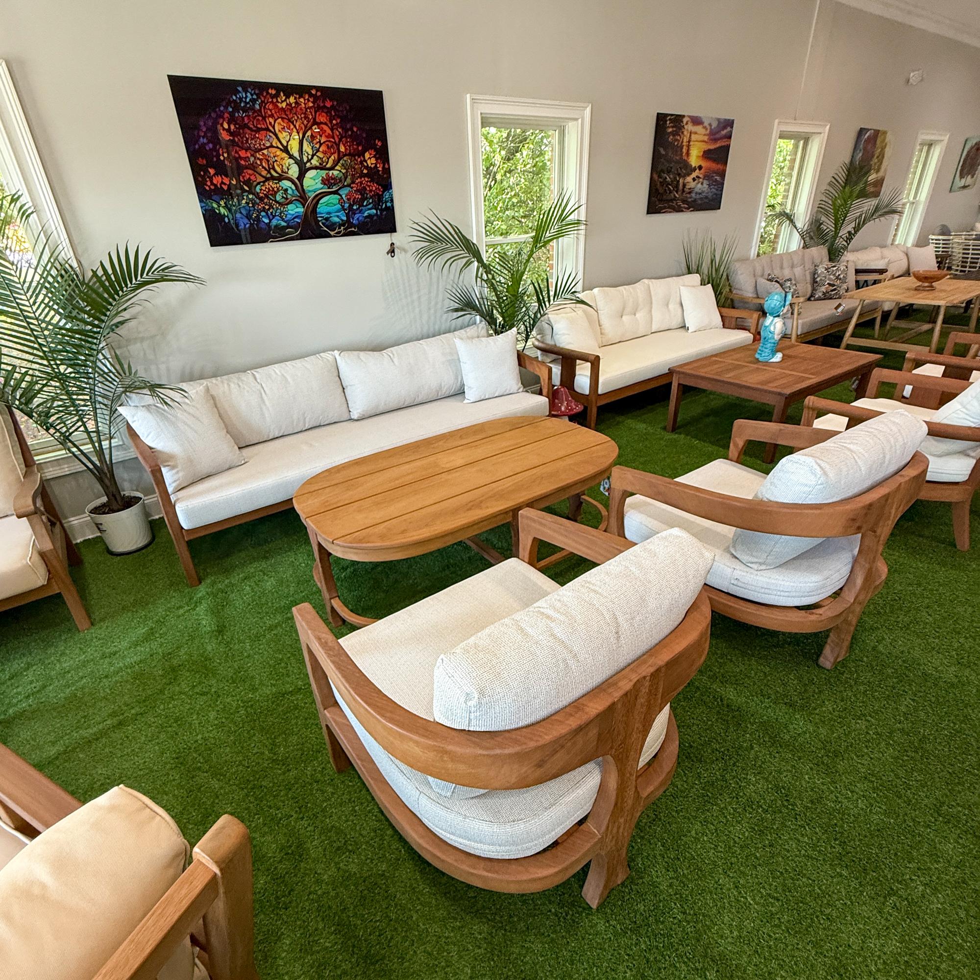 White Wooden Garden Patio 3+1+1 Sofa and Table Set