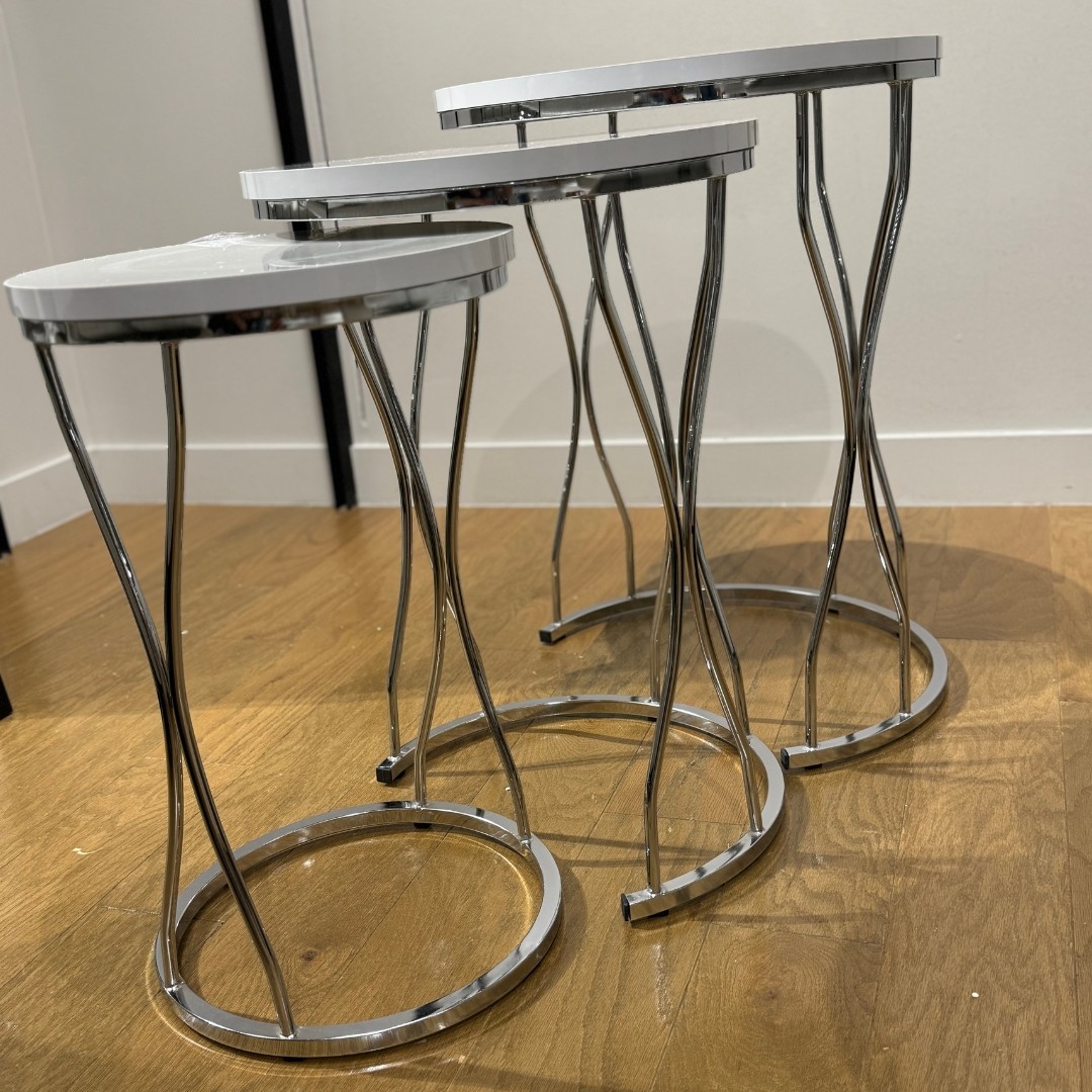 Ferozzi Tokyo DO-4 Zigon Coffee Table Set - 3-Piece Modern Nesting Table with Metal Legs