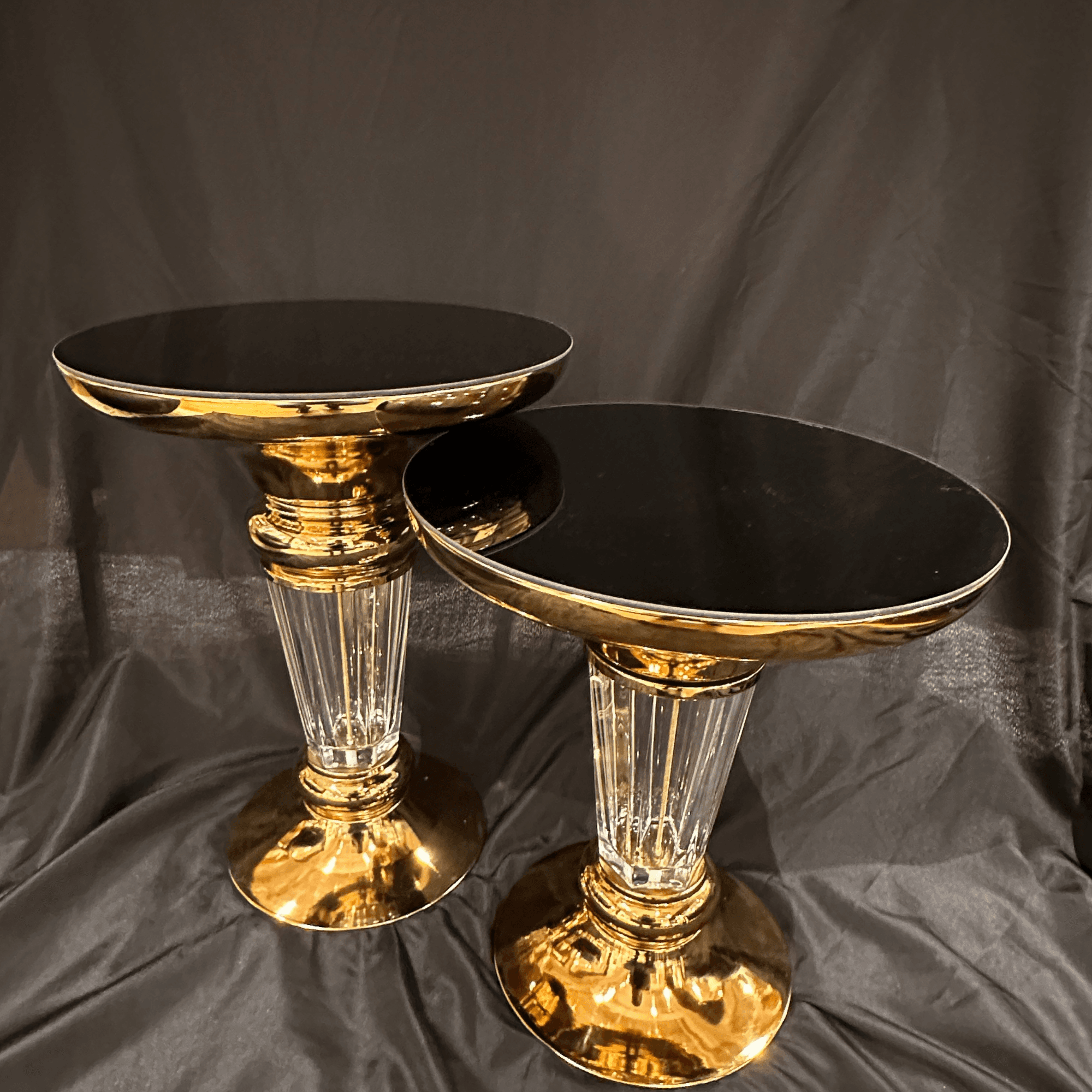 Ferozzi Black and Gold Side Table Set with Transparent Fluted Legs – Luxury Accent Tables for Modern Interiors