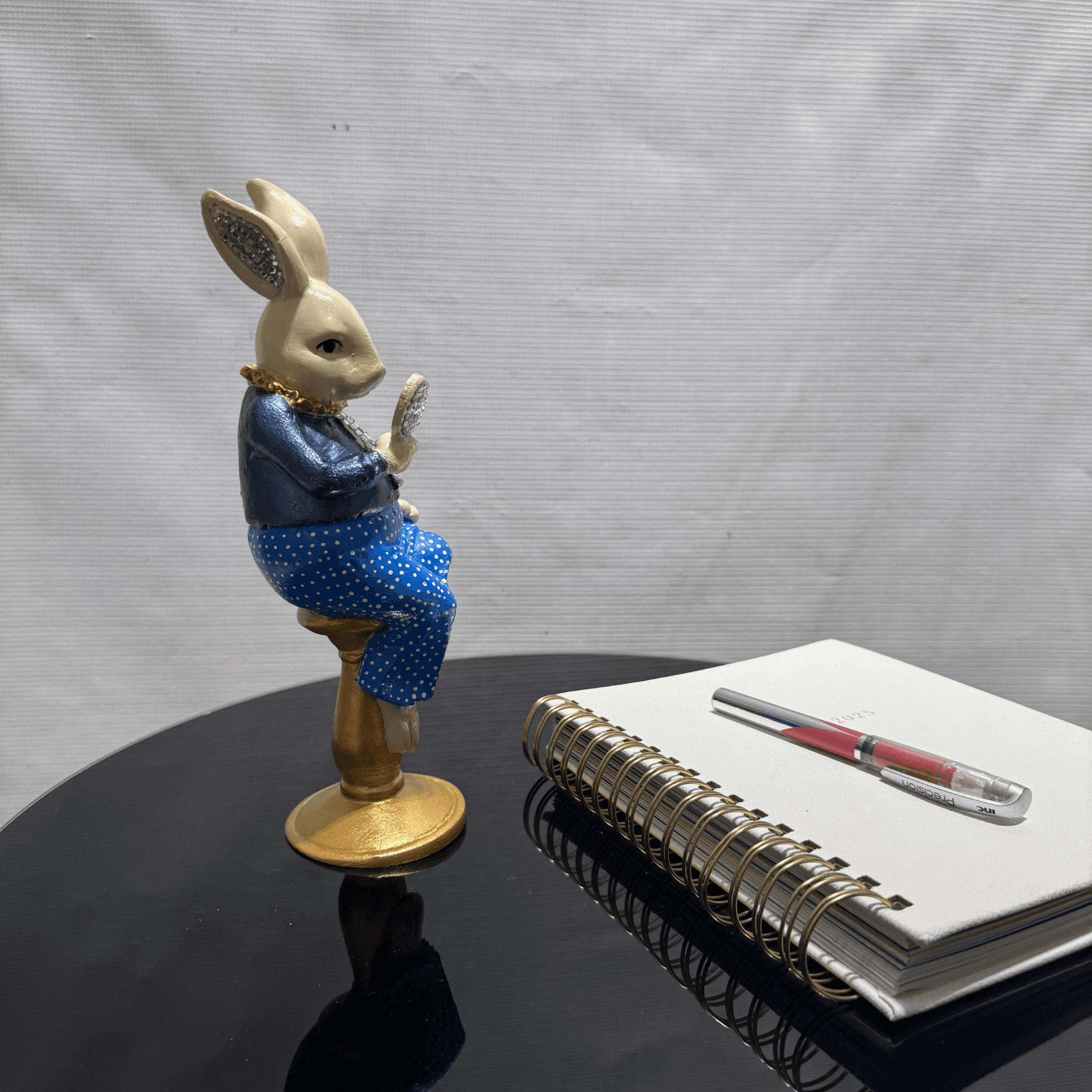 Ferozzi Elegant Blue Dress Rabbit Figurine – Handcrafted Vintage-Inspired Home & Vanity Decor