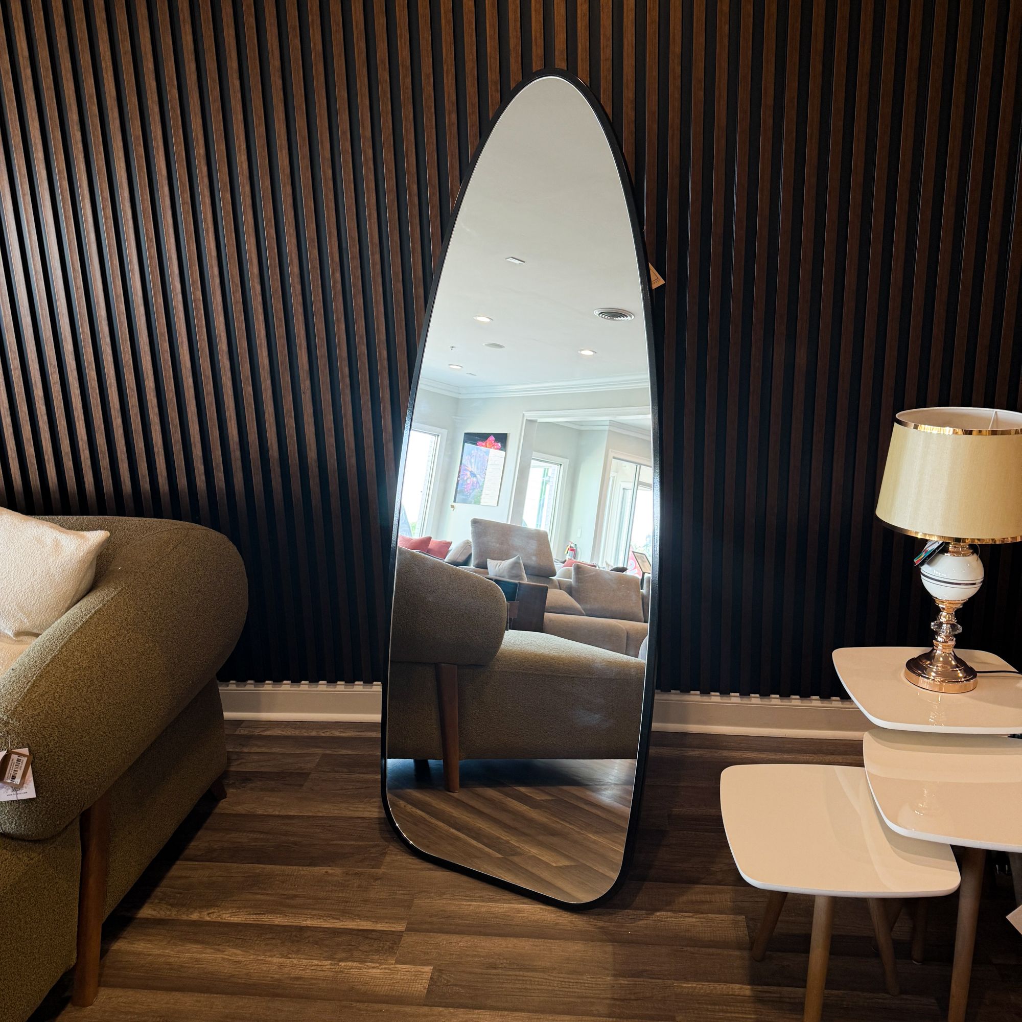 Sharp Edged black-framed full-length Mirror