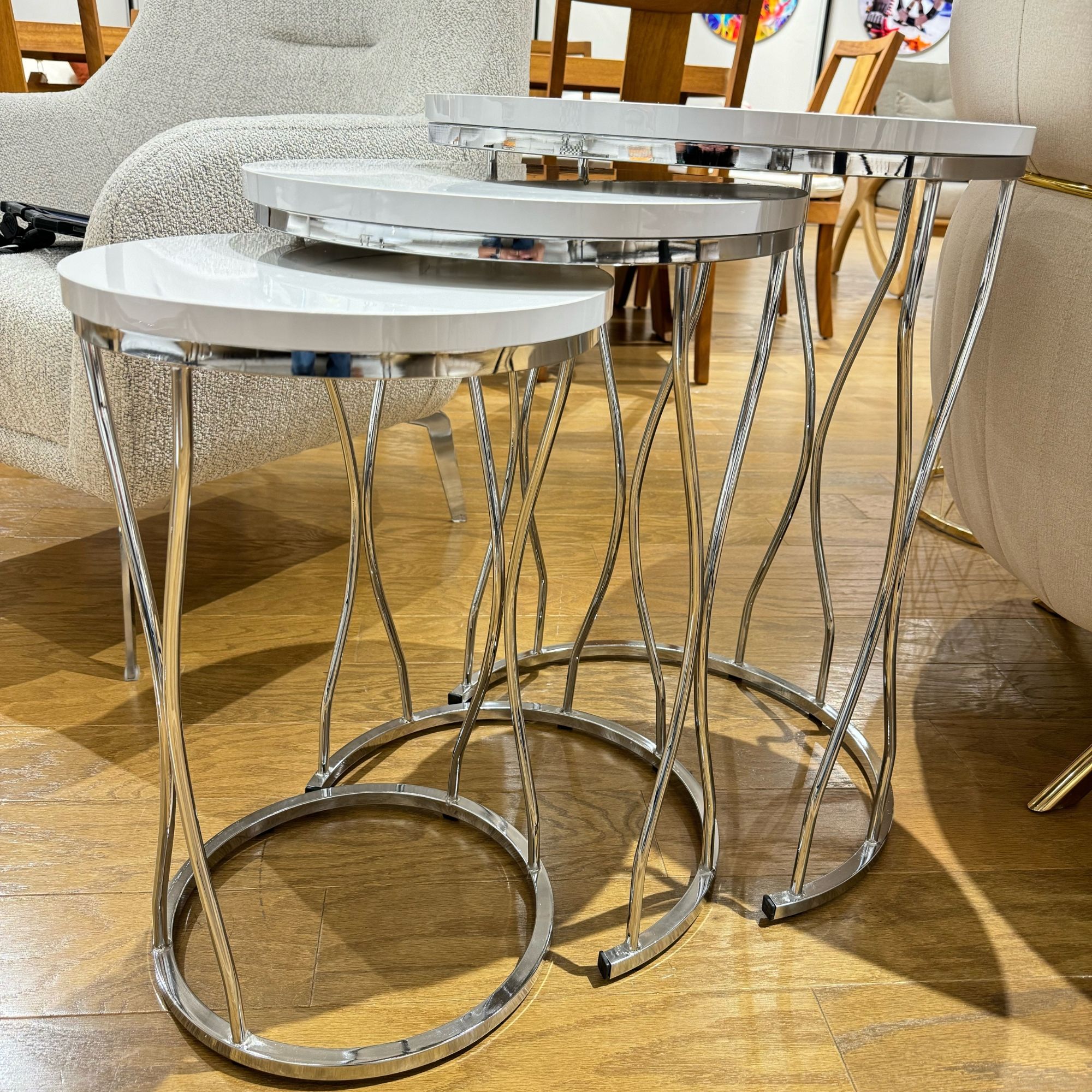 Ferozzi Tokyo DO-4 Zigon Coffee Table Set - 3-Piece Modern Nesting Table with Metal Legs