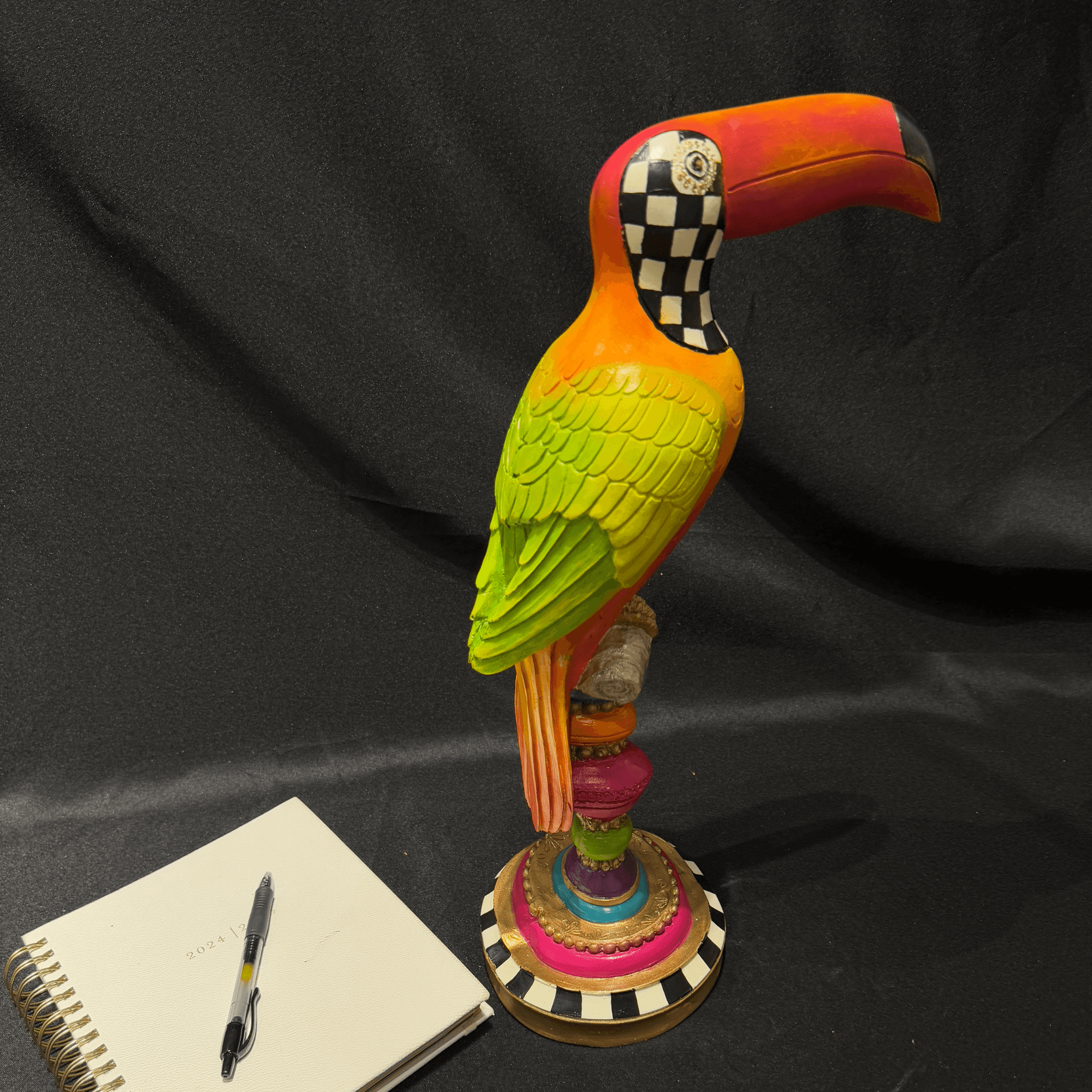 Toucan Sculpture – Vibrant Tropical Bird Design with Checkered Base Handmade