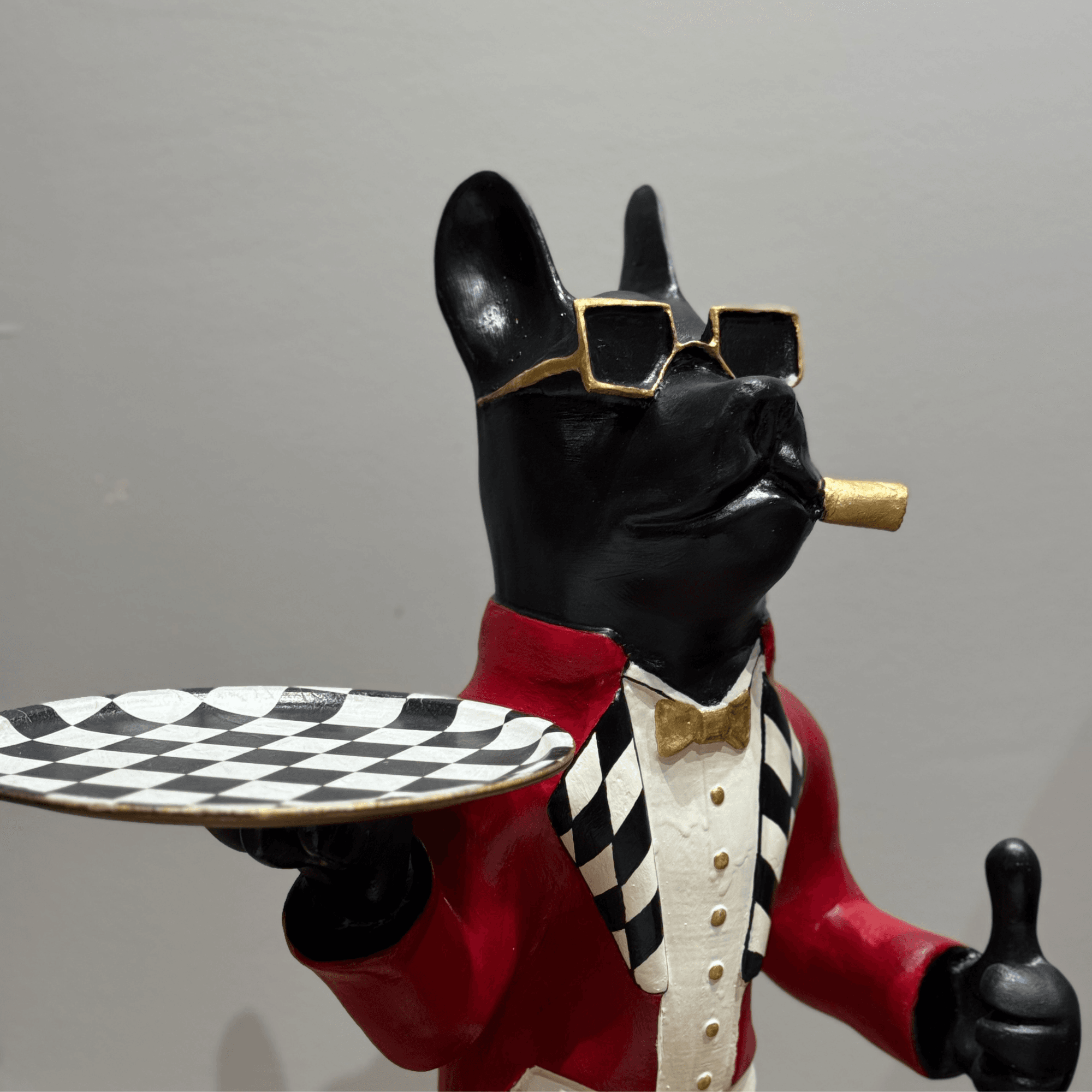 French Bulldog Butler Statue with Handmade Details – Decorative Sculpture for Home or Office