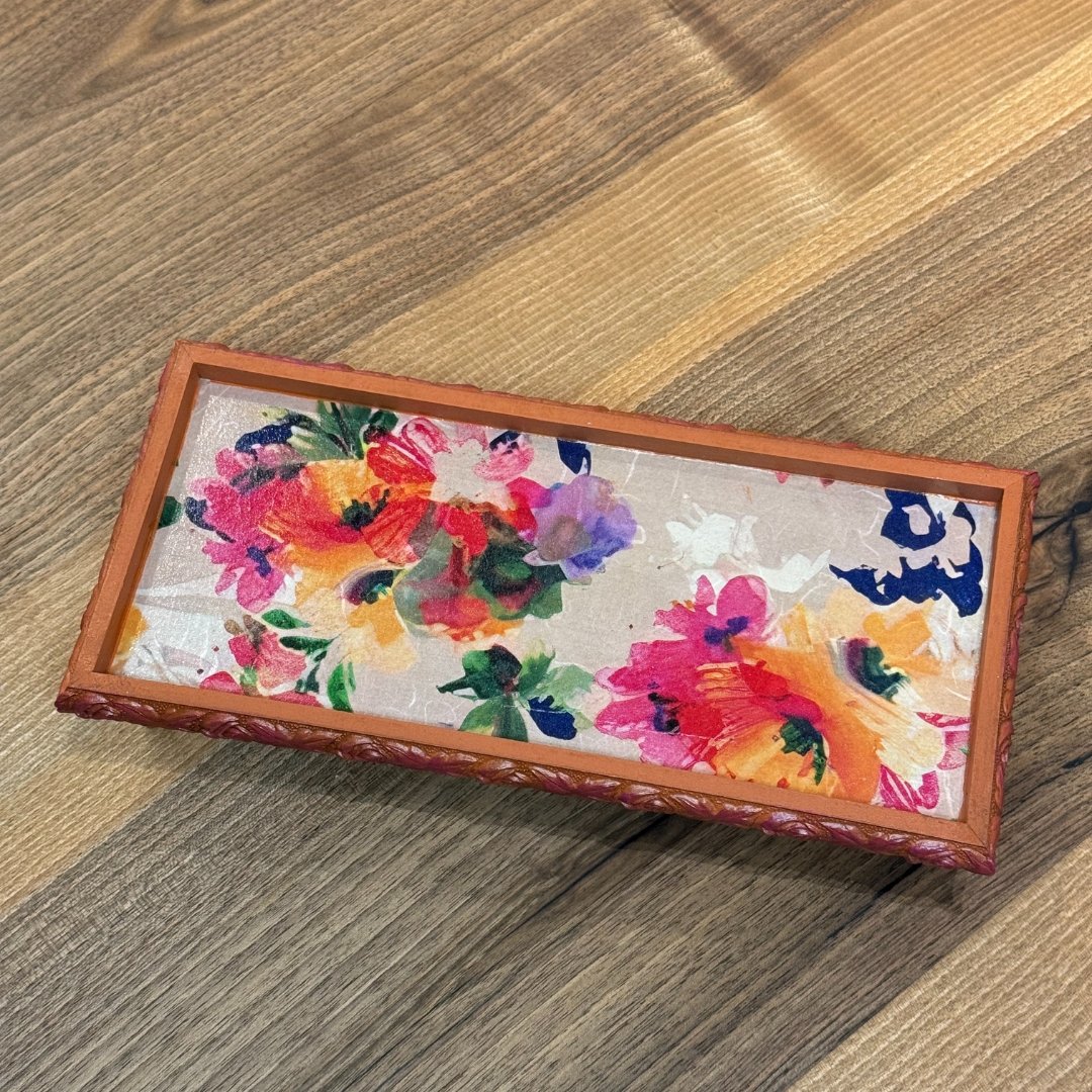 Handmade Decorative Coffee & Tea Serving Tray - Elegant Design for Special Occasions - Blue - Orange