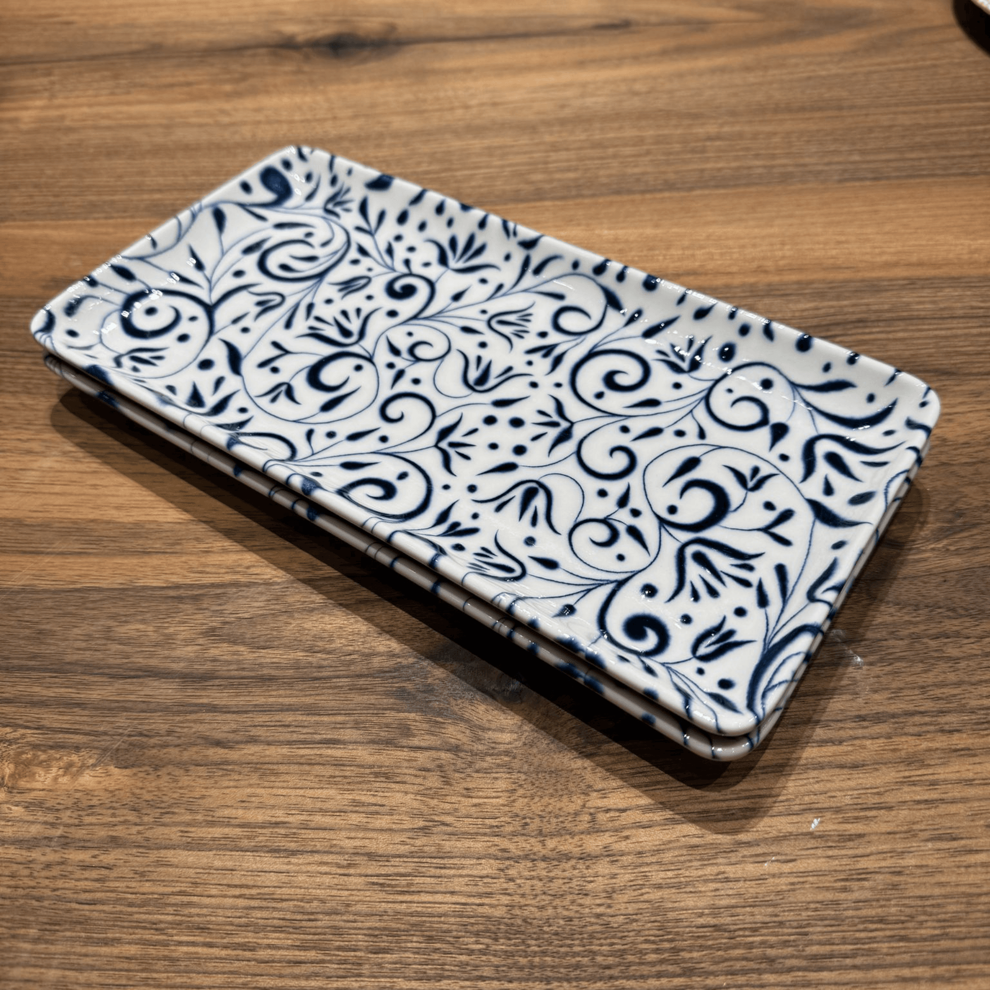 Laleli Digital Rectangular Plate – ONE Pieces (27 CM) | Handmade Porcelain Blue & White Serving Plate Set