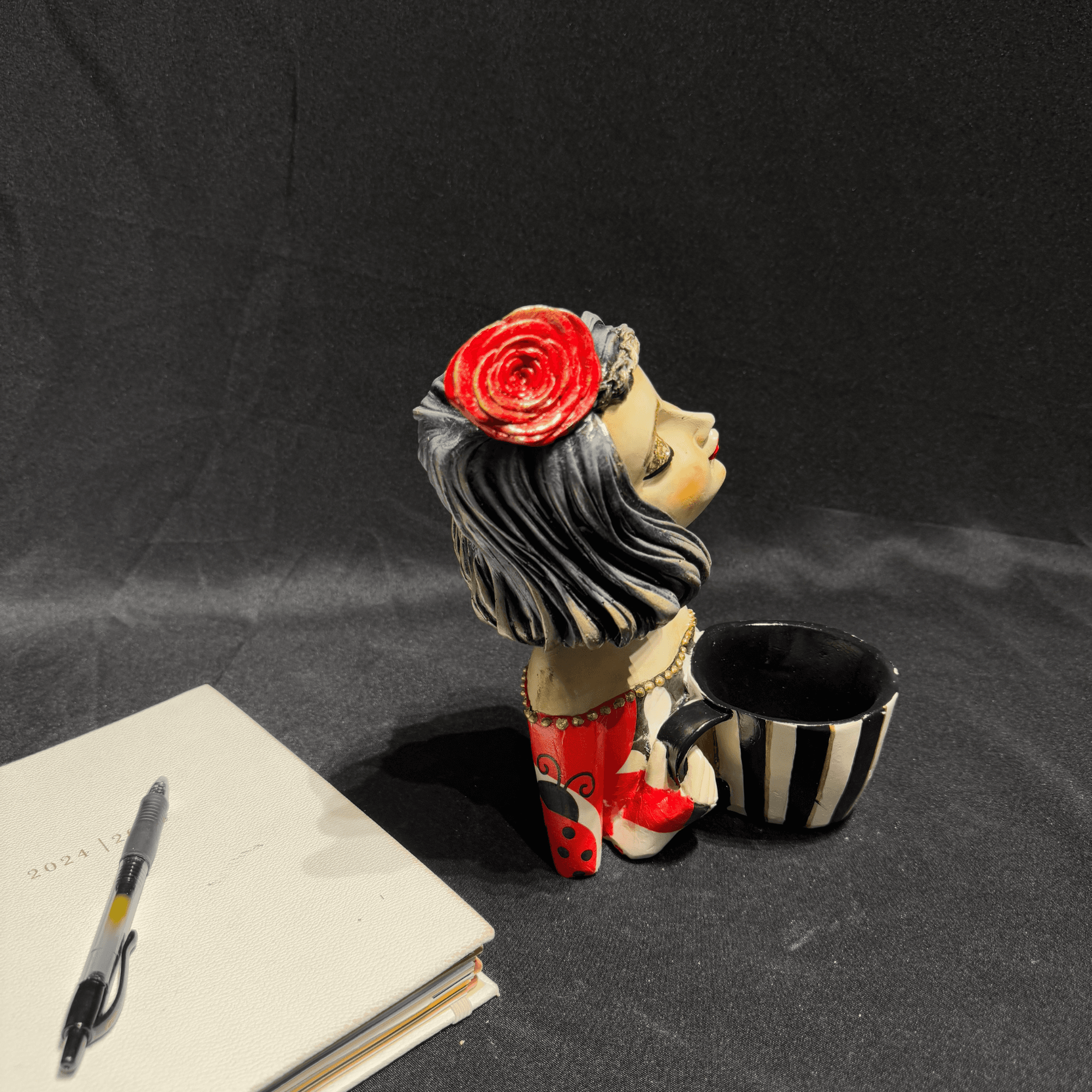 Decorative Sculpture with Red Rose Hairpiece Handmade