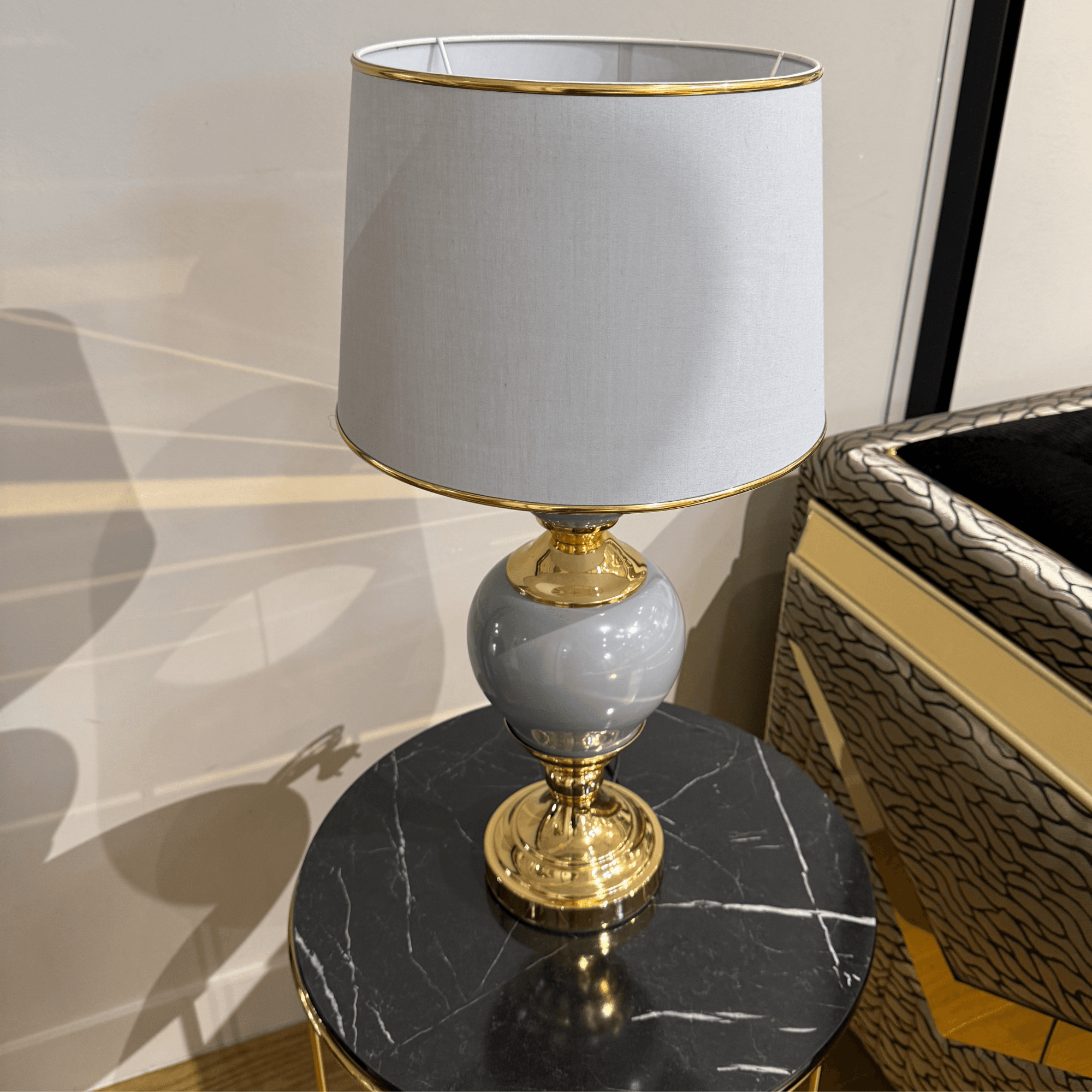 Ferozzi Gray & Gold Ceramic Table Lamp – Elegant Home Decor